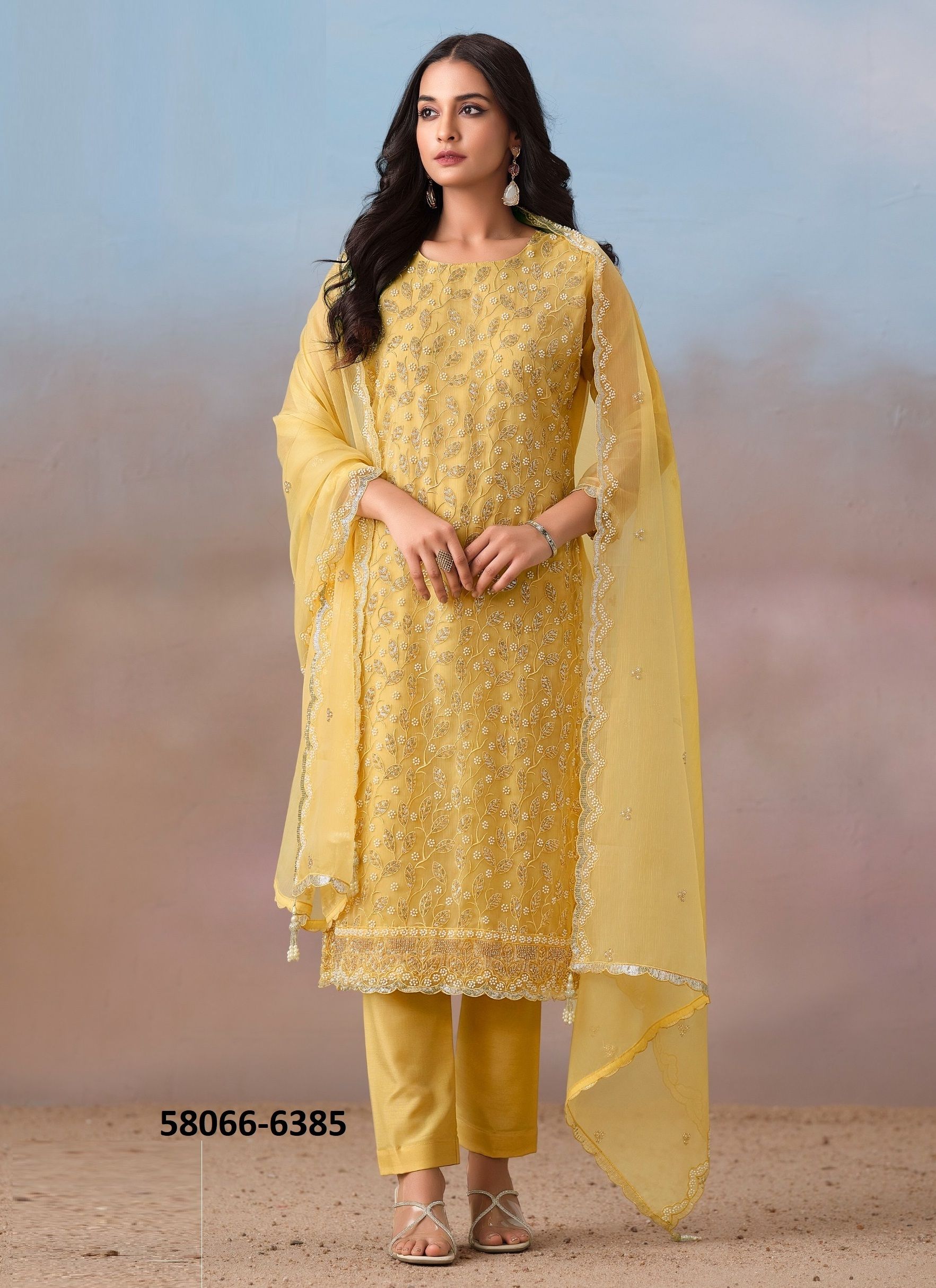 ALAYNA - Catalog # 58066 (Set of 6 Semi-Stitched / Un-Stitched Suits) by Brand VIPUL FASHIONS