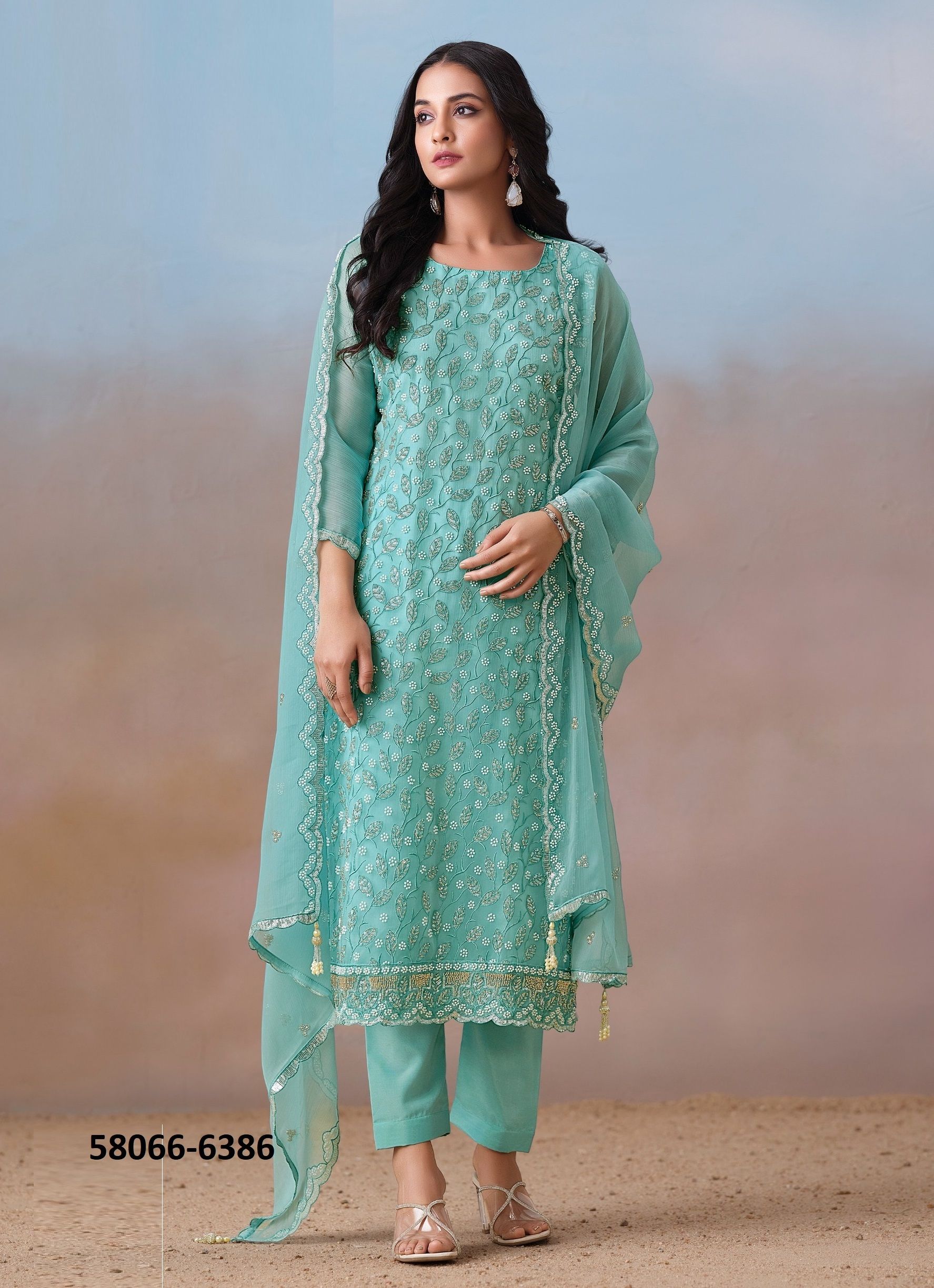 ALAYNA - Catalog # 58066 (Set of 6 Semi-Stitched / Un-Stitched Suits) by Brand VIPUL FASHIONS