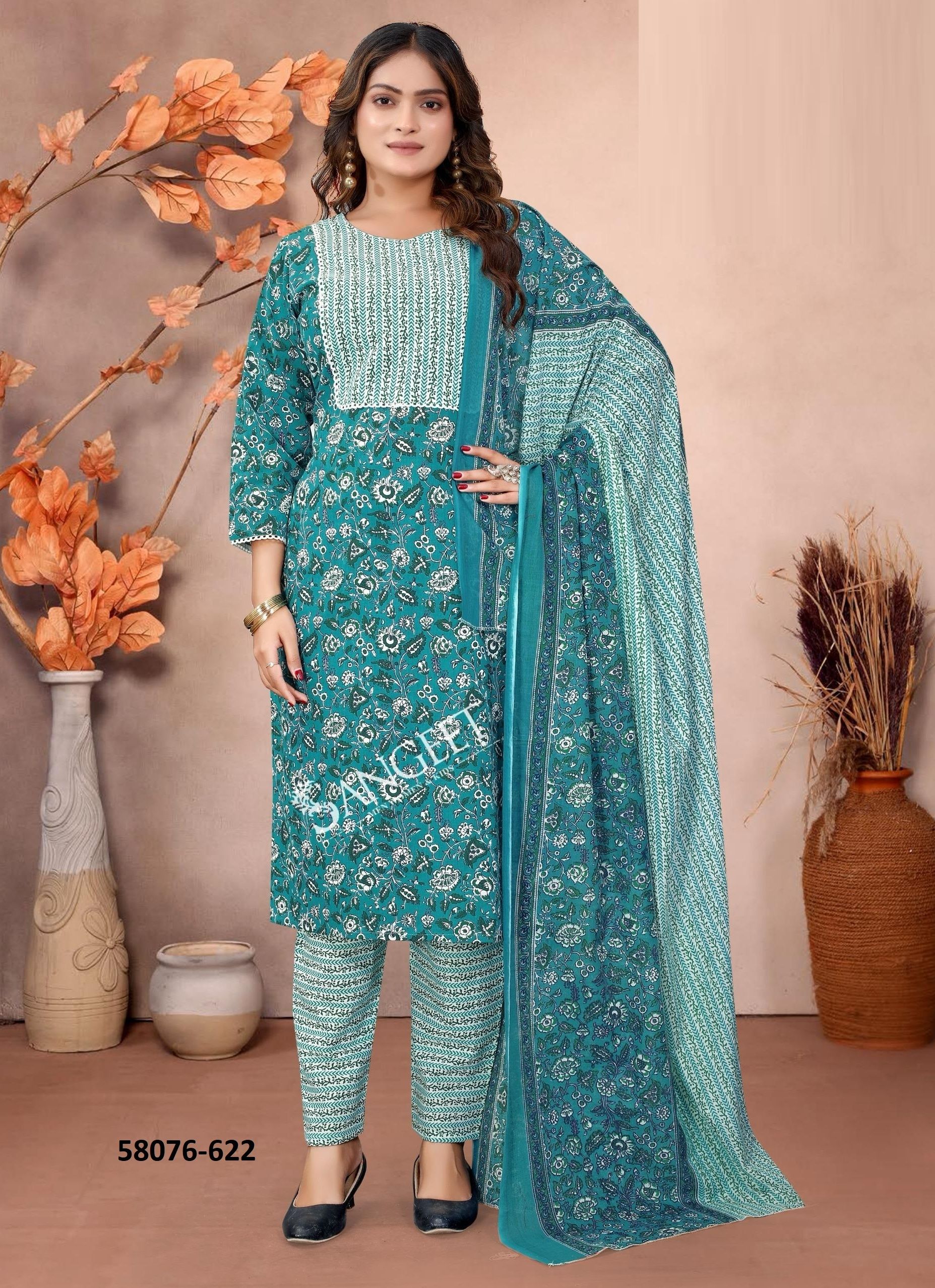 SUMMER SPECIAL COTTONS - Catalog # 58076 (Set of 8 SIZE-SETS [Readymade Salwar Suits]) MADE IN INDIA BY SANGEET