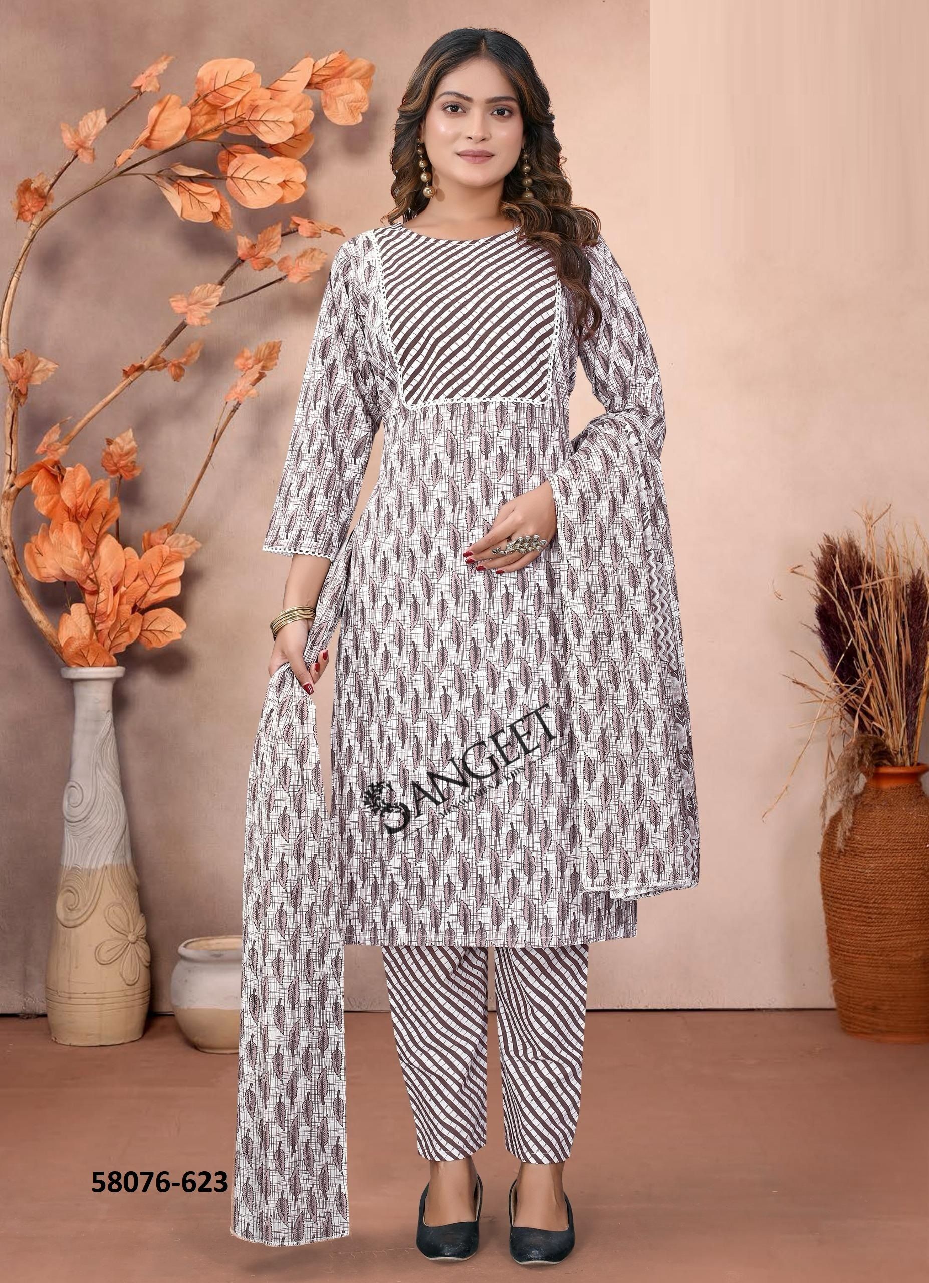 SUMMER SPECIAL COTTONS - Catalog # 58076 (Set of 8 SIZE-SETS [Readymade Salwar Suits]) MADE IN INDIA BY SANGEET