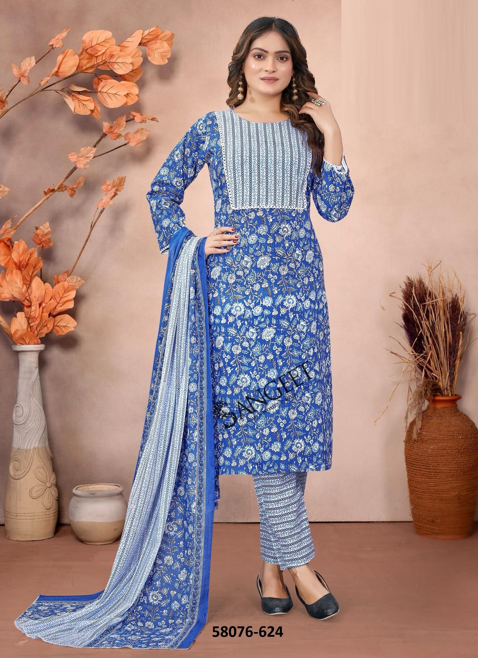 SUMMER SPECIAL COTTONS - Catalog # 58076 (Set of 8 SIZE-SETS [Readymade Salwar Suits]) MADE IN INDIA BY SANGEET