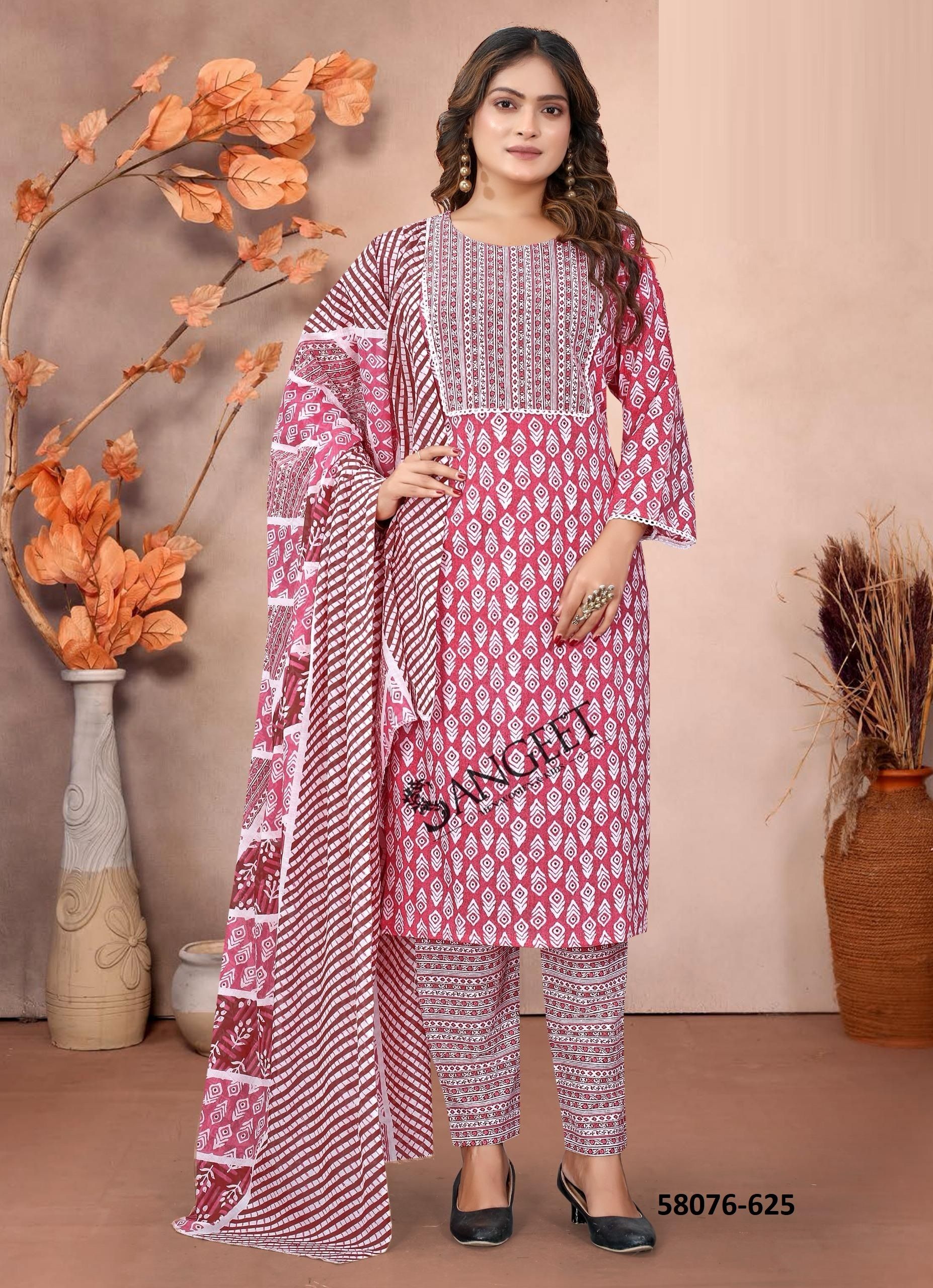 SUMMER SPECIAL COTTONS - Catalog # 58076 (Set of 8 SIZE-SETS [Readymade Salwar Suits]) MADE IN INDIA BY SANGEET