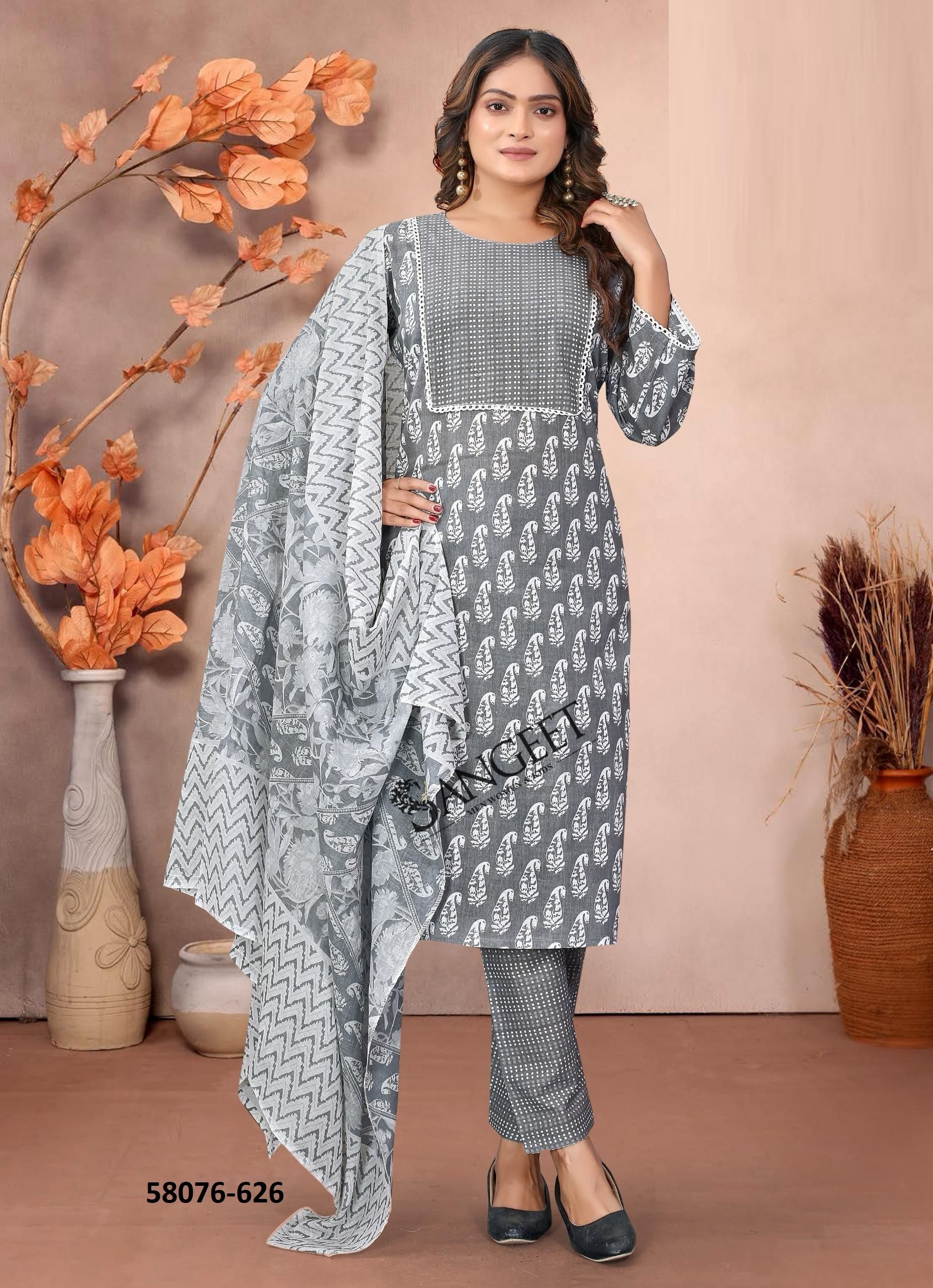 SUMMER SPECIAL COTTONS - Catalog # 58076 (Set of 8 SIZE-SETS [Readymade Salwar Suits]) MADE IN INDIA BY SANGEET