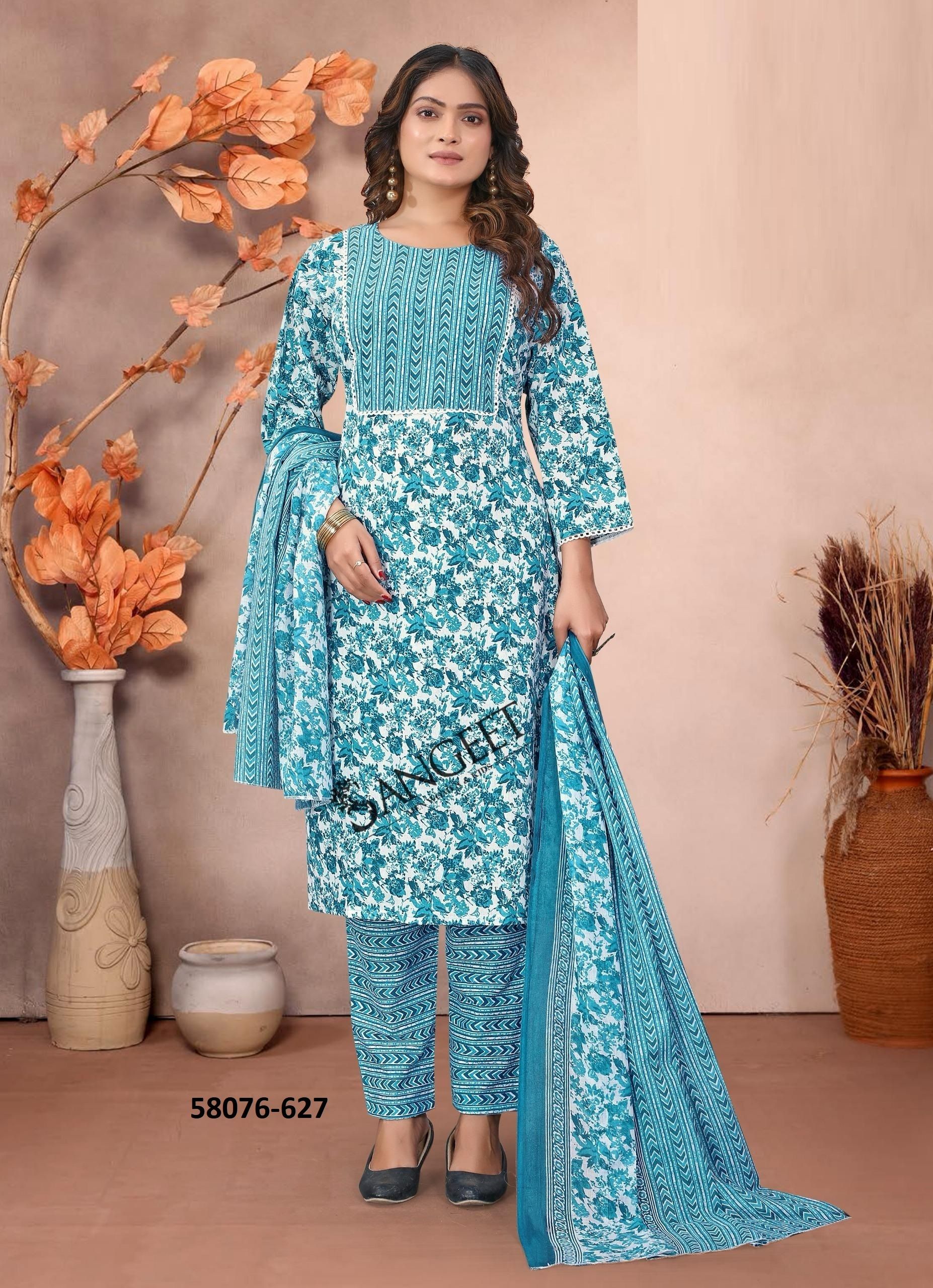 SUMMER SPECIAL COTTONS - Catalog # 58076 (Set of 8 SIZE-SETS [Readymade Salwar Suits]) MADE IN INDIA BY SANGEET