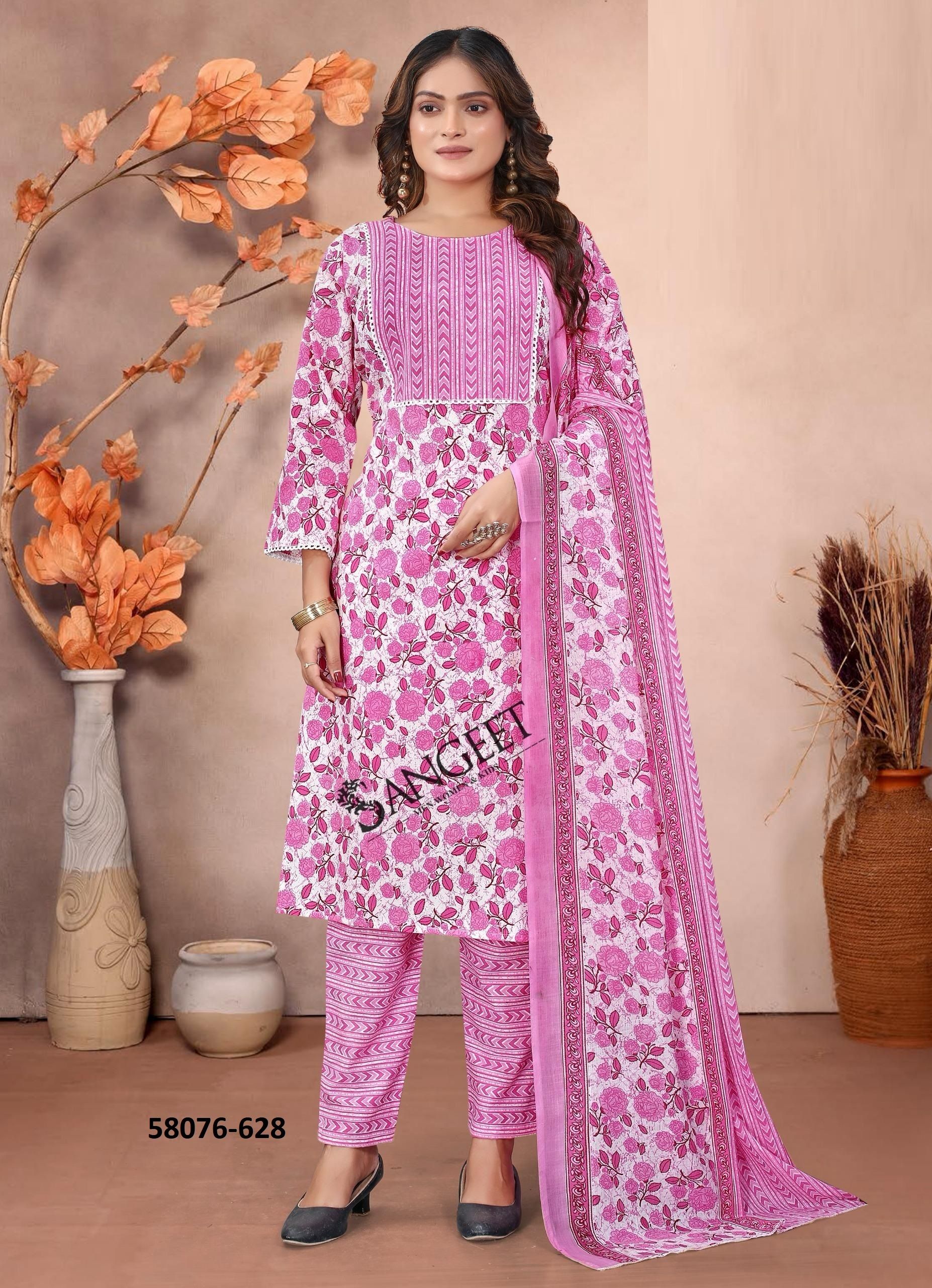 SUMMER SPECIAL COTTONS - Catalog # 58076 (Set of 8 SIZE-SETS [Readymade Salwar Suits]) MADE IN INDIA BY SANGEET