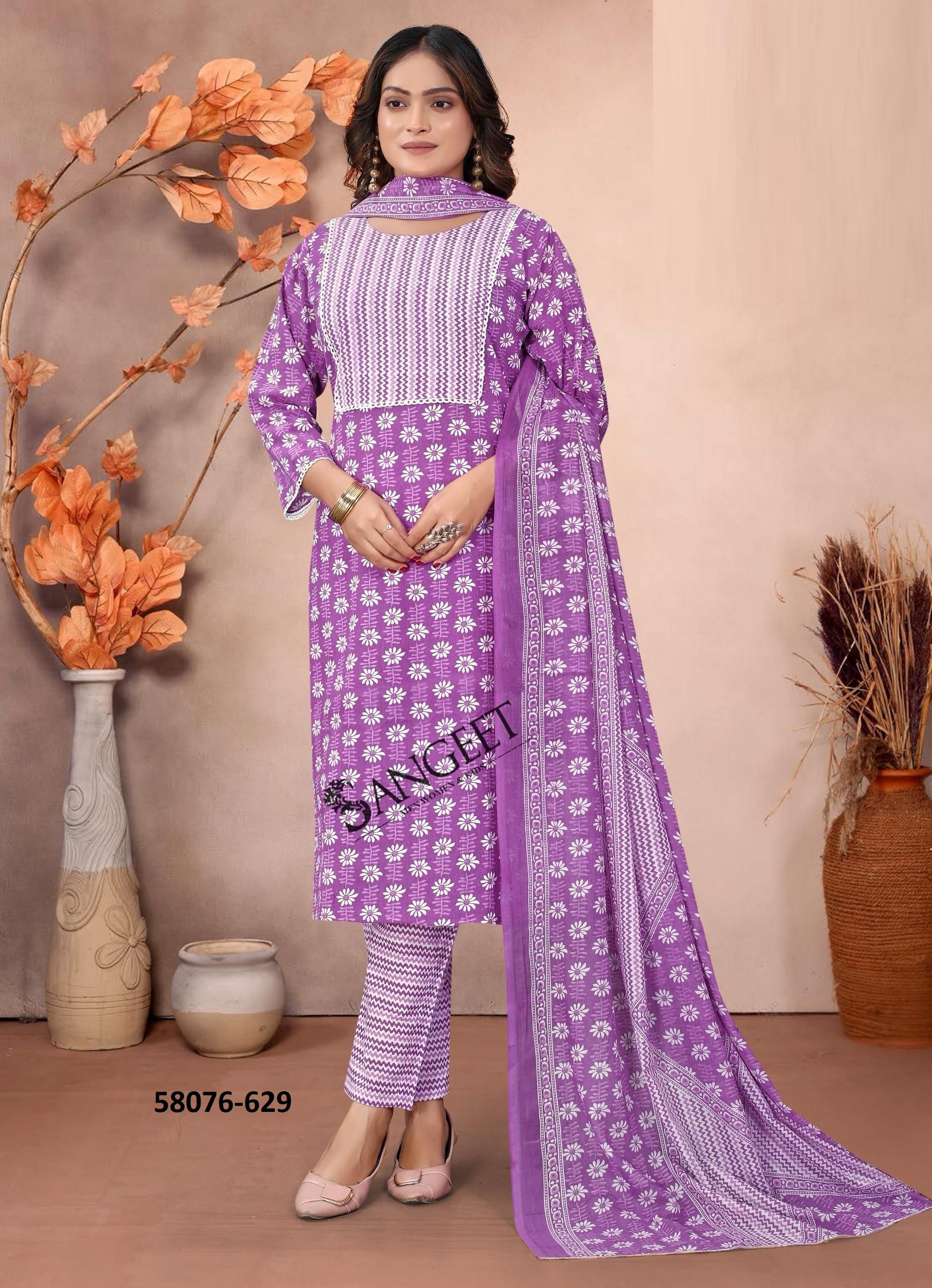 SUMMER SPECIAL COTTONS - Catalog # 58076 (Set of 8 SIZE-SETS [Readymade Salwar Suits]) MADE IN INDIA BY SANGEET