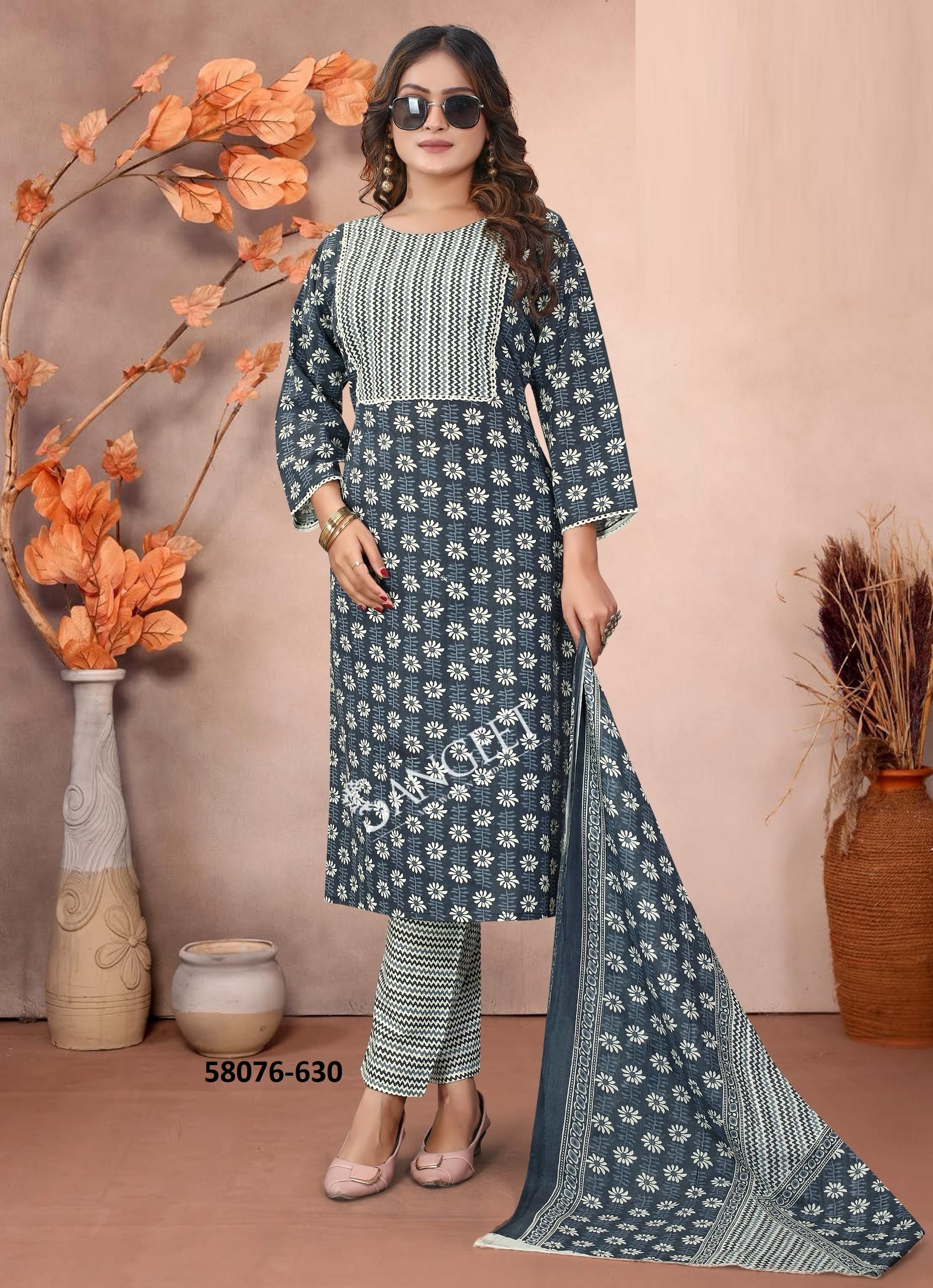 SUMMER SPECIAL COTTONS - Catalog # 58076 (Set of 8 SIZE-SETS [Readymade Salwar Suits]) MADE IN INDIA BY SANGEET
