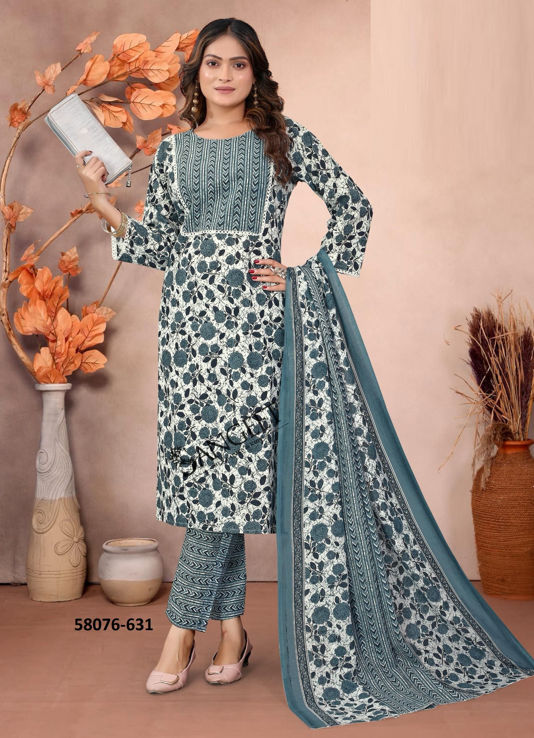 SUMMER SPECIAL COTTONS - Catalog # 58076 (Set of 8 SIZE-SETS [Readymade Salwar Suits]) MADE IN INDIA BY SANGEET