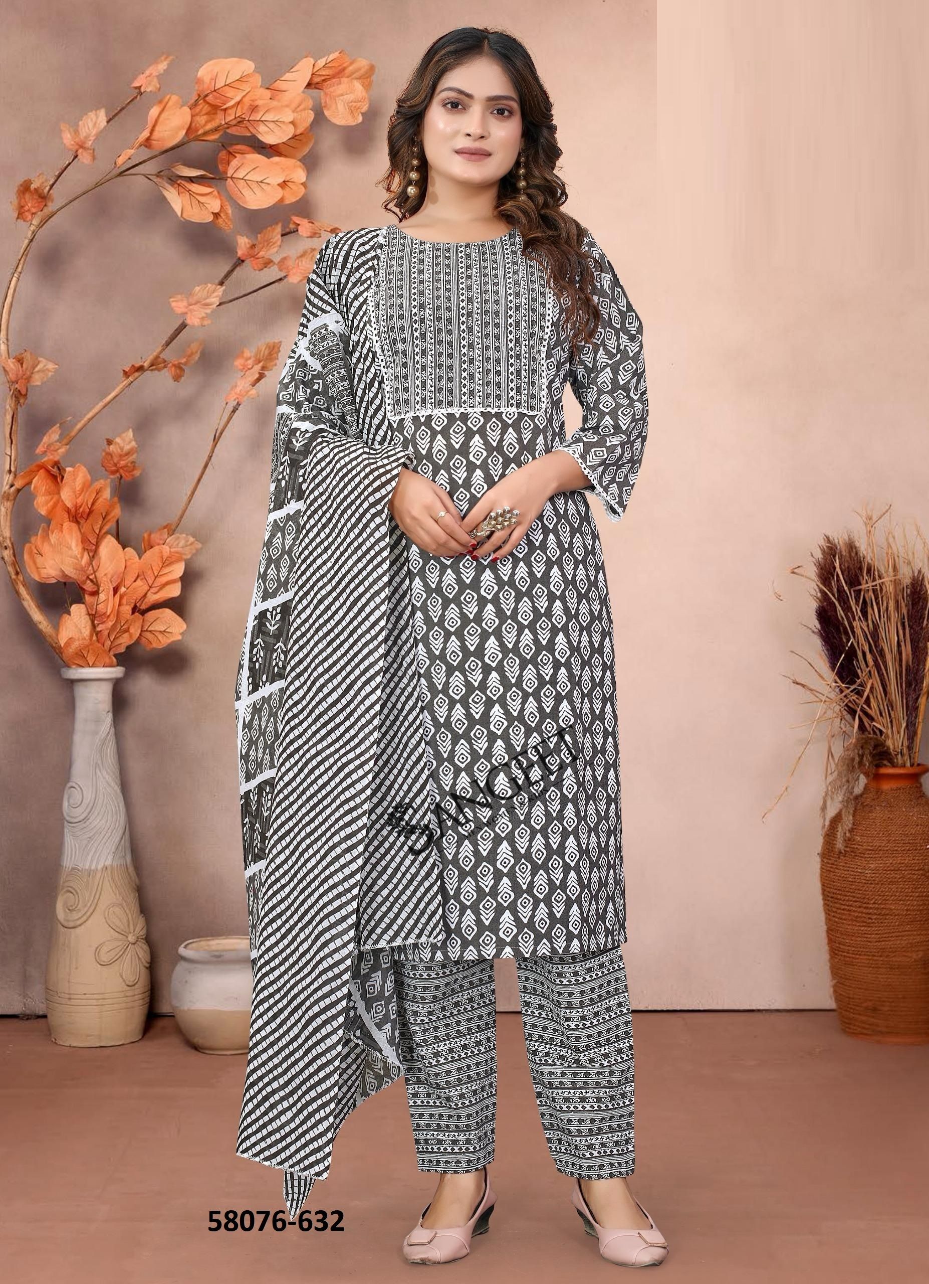 SUMMER SPECIAL COTTONS - Catalog # 58076 (Set of 8 SIZE-SETS [Readymade Salwar Suits]) MADE IN INDIA BY SANGEET