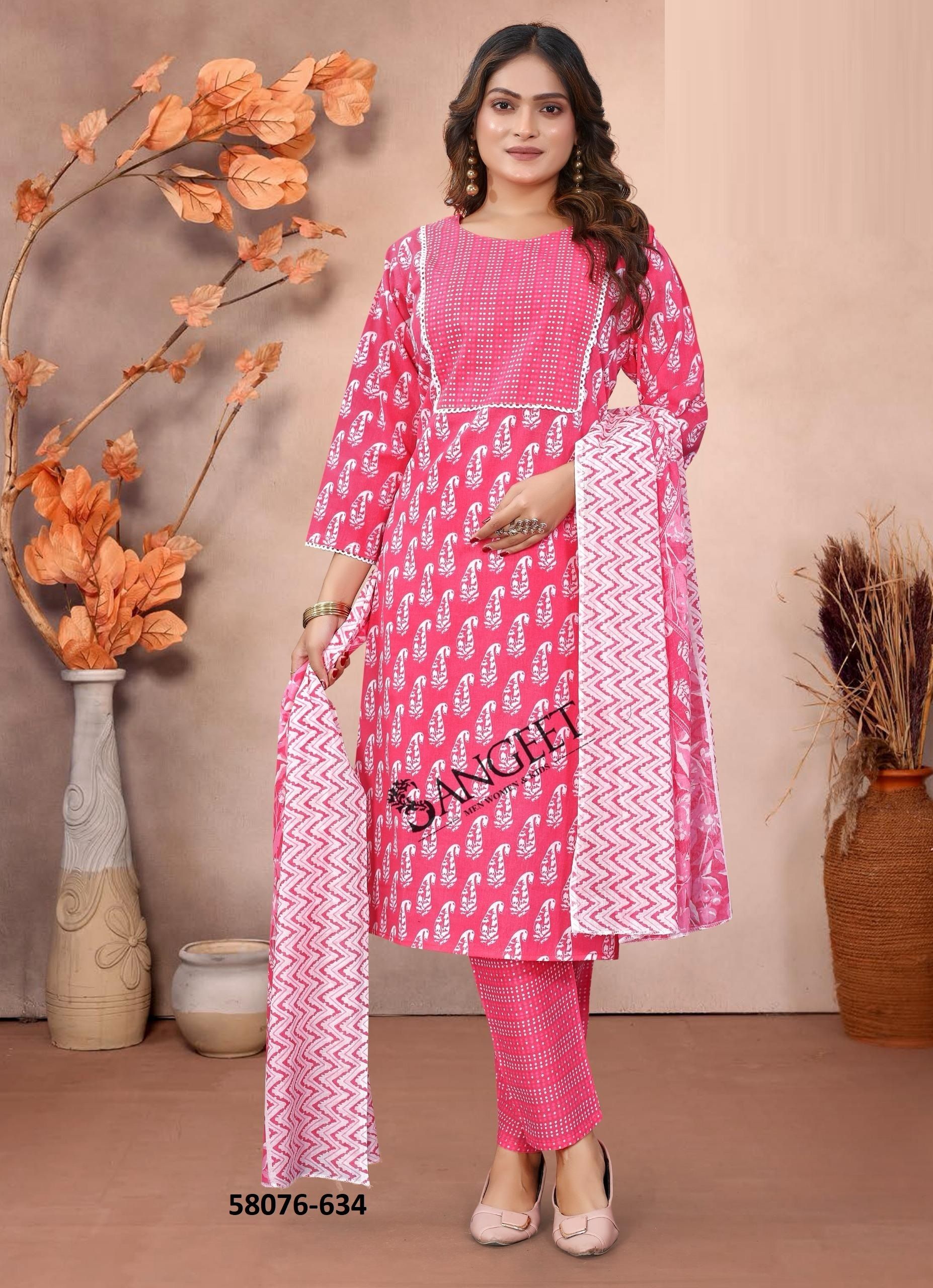 SUMMER SPECIAL COTTONS - Catalog # 58076 (Set of 8 SIZE-SETS [Readymade Salwar Suits]) MADE IN INDIA BY SANGEET