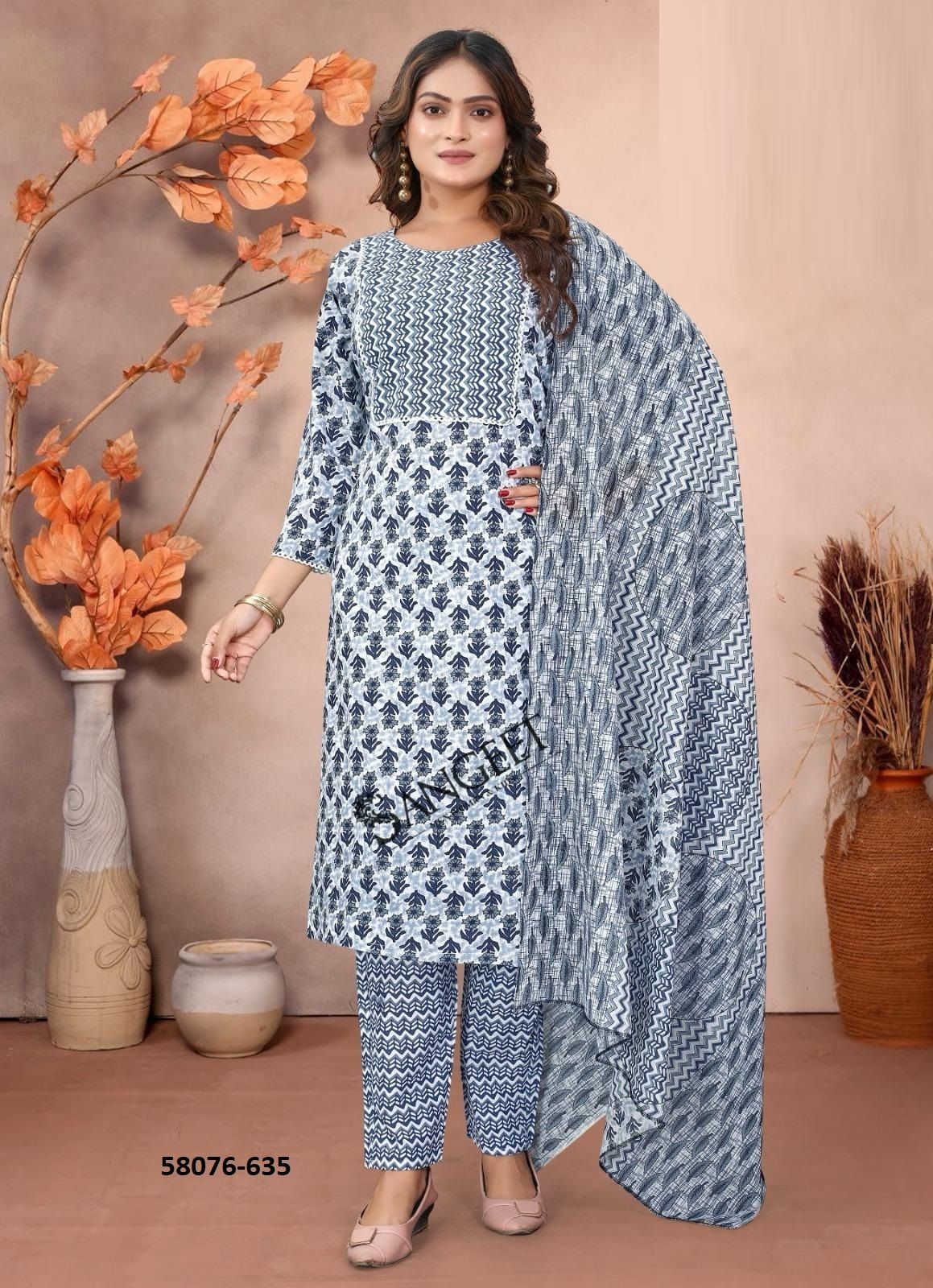 SUMMER SPECIAL COTTONS - Catalog # 58076 (Set of 8 SIZE-SETS [Readymade Salwar Suits]) MADE IN INDIA BY SANGEET