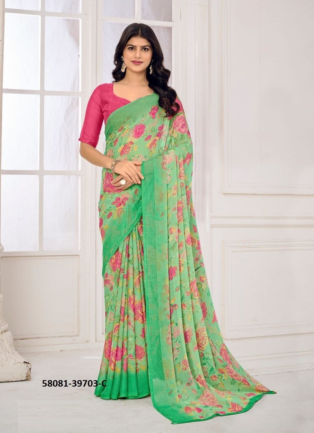 STAR CHIFFON 185 - Catalog # 58081 (Set of 12 Sarees) by Brand RUCHI SAREES