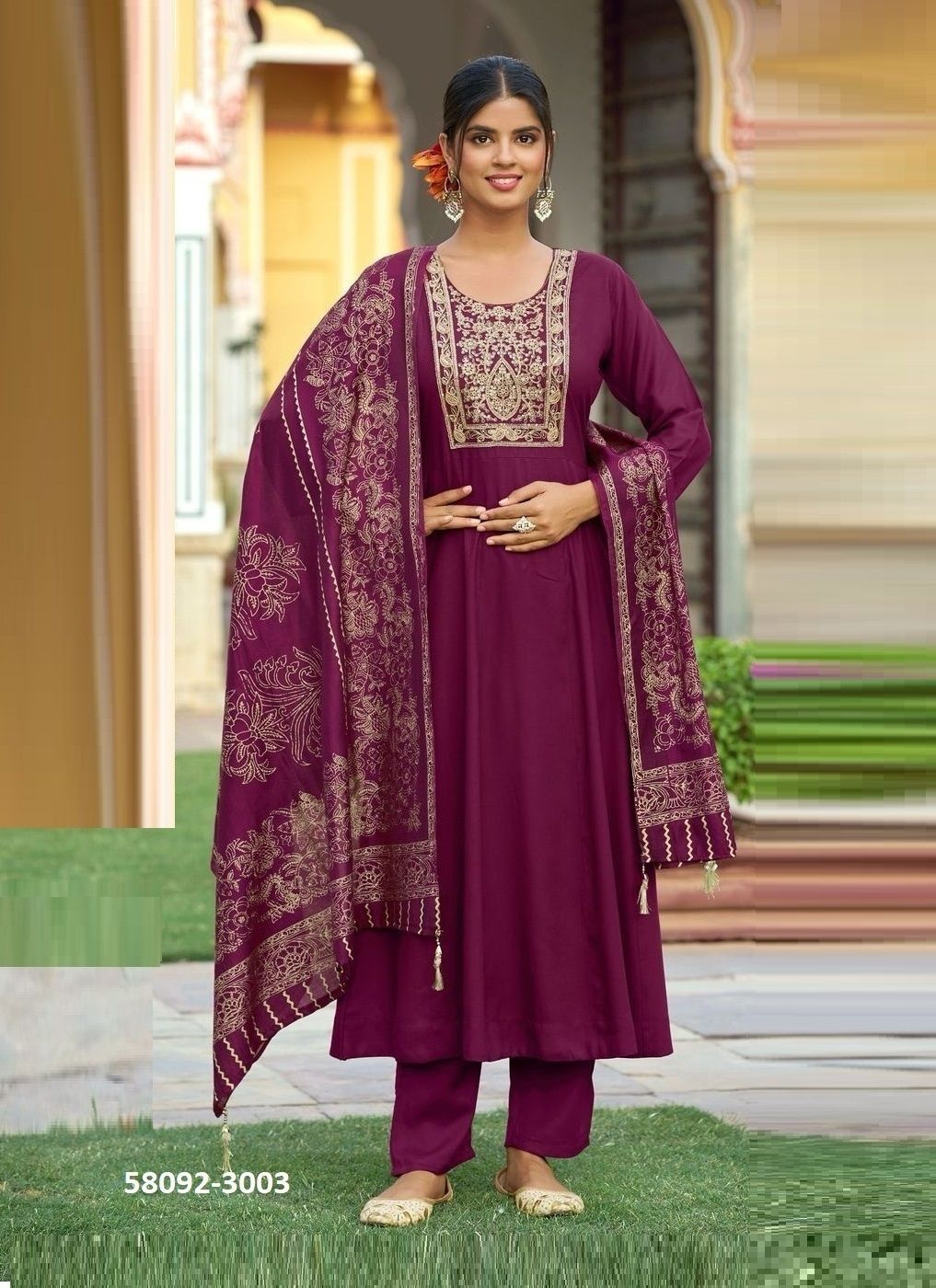 AURELIA 3 - Catalog # 58092 (Set of 6 Readymade Salwar Suits) by Brand BLUE HILLS