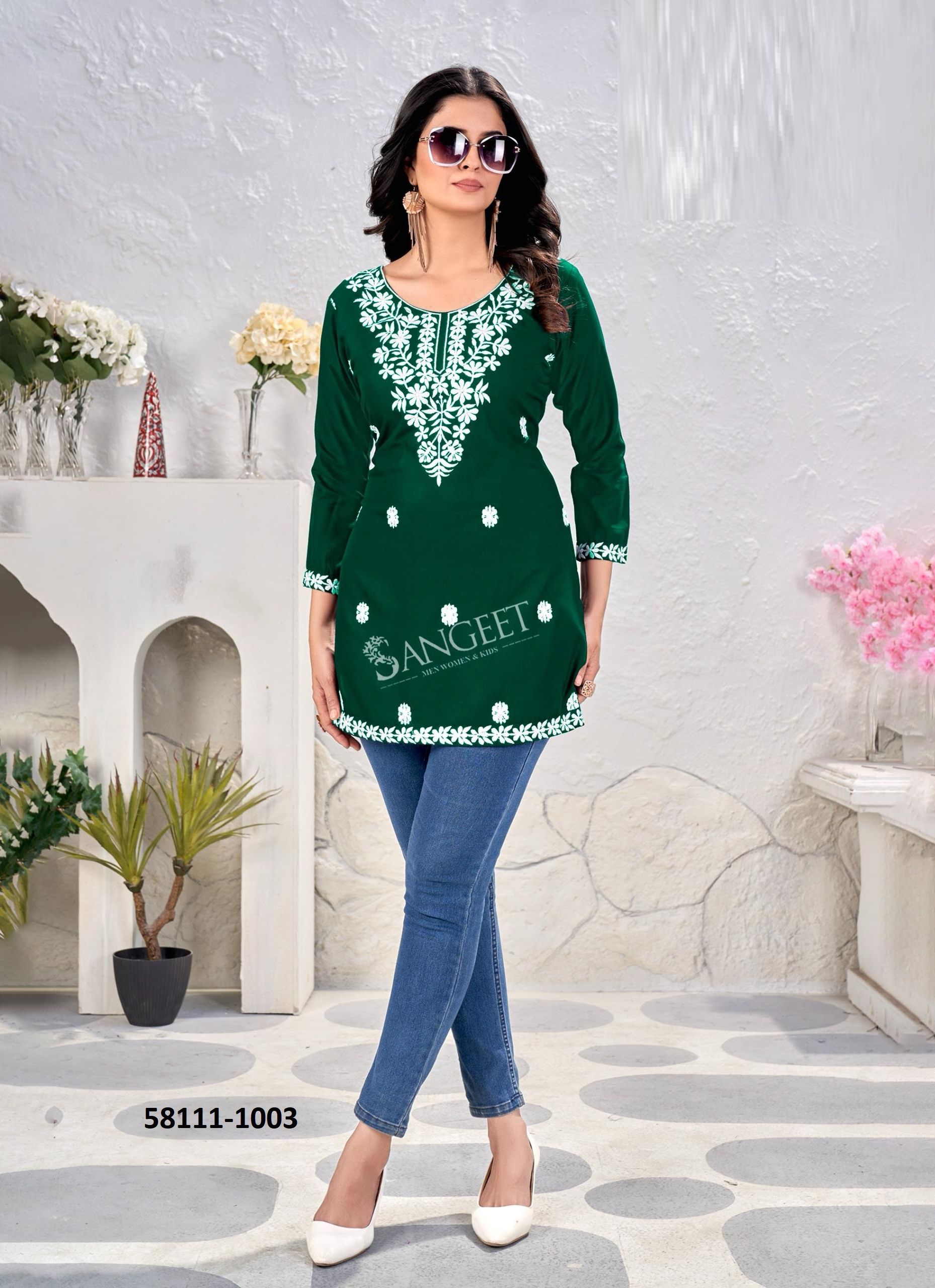 VAISHALI 2 - Catalog # 58111 (Set of 6 Readymade Women's Kurtis / Tops) by Brand SANGEET