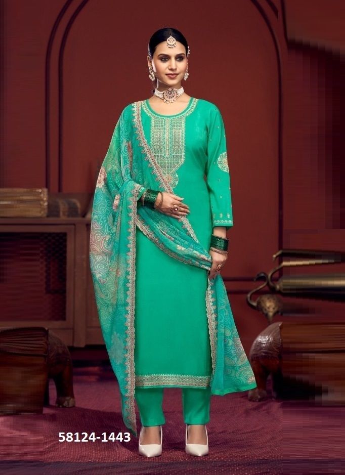 AAHNA - Catalog # 58124 (Set of 4 Semi-Stitched / Un-Stitched Suits) by Brand FOUR DOTS