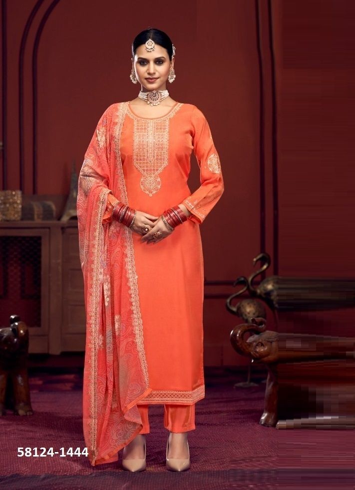 AAHNA - Catalog # 58124 (Set of 4 Semi-Stitched / Un-Stitched Suits) by Brand FOUR DOTS