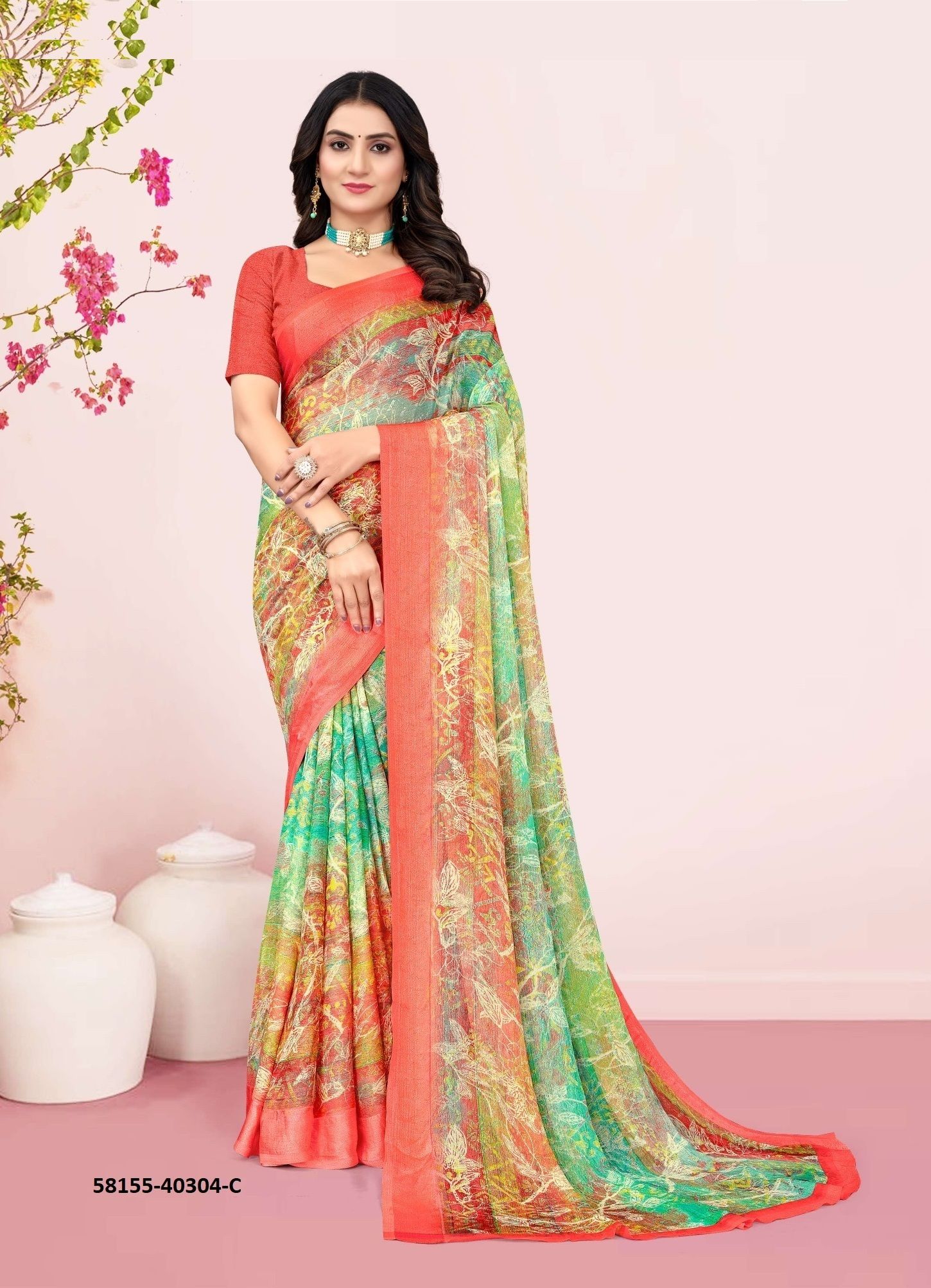 CHERRY 46 - Catalog # 58155 (Set of 6 Sarees) by Brand RUCHI SAREES