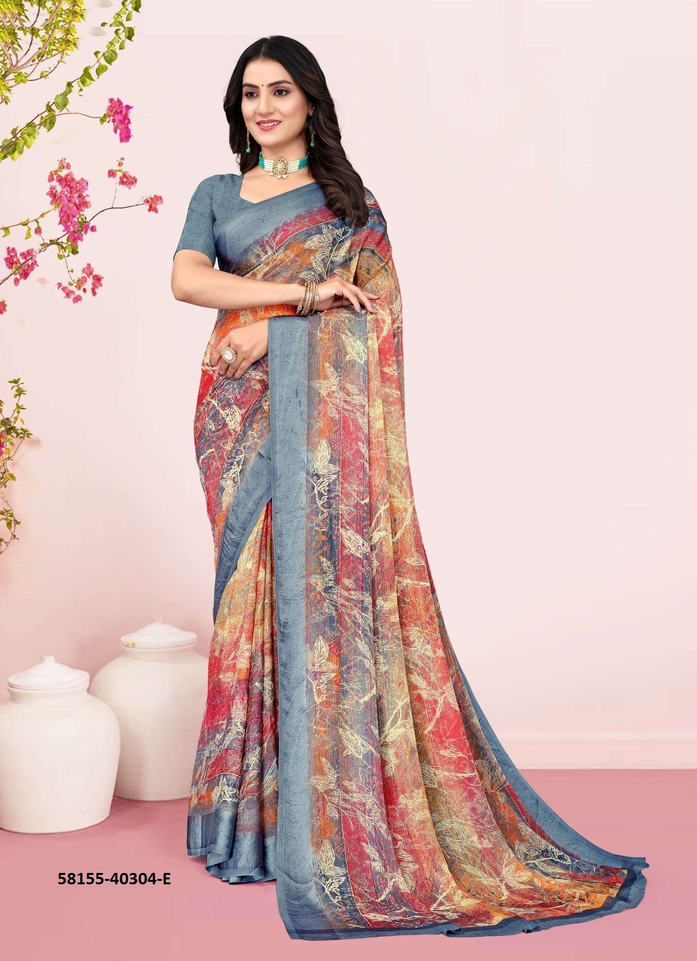 CHERRY 46 - Catalog # 58155 (Set of 6 Sarees) by Brand RUCHI SAREES