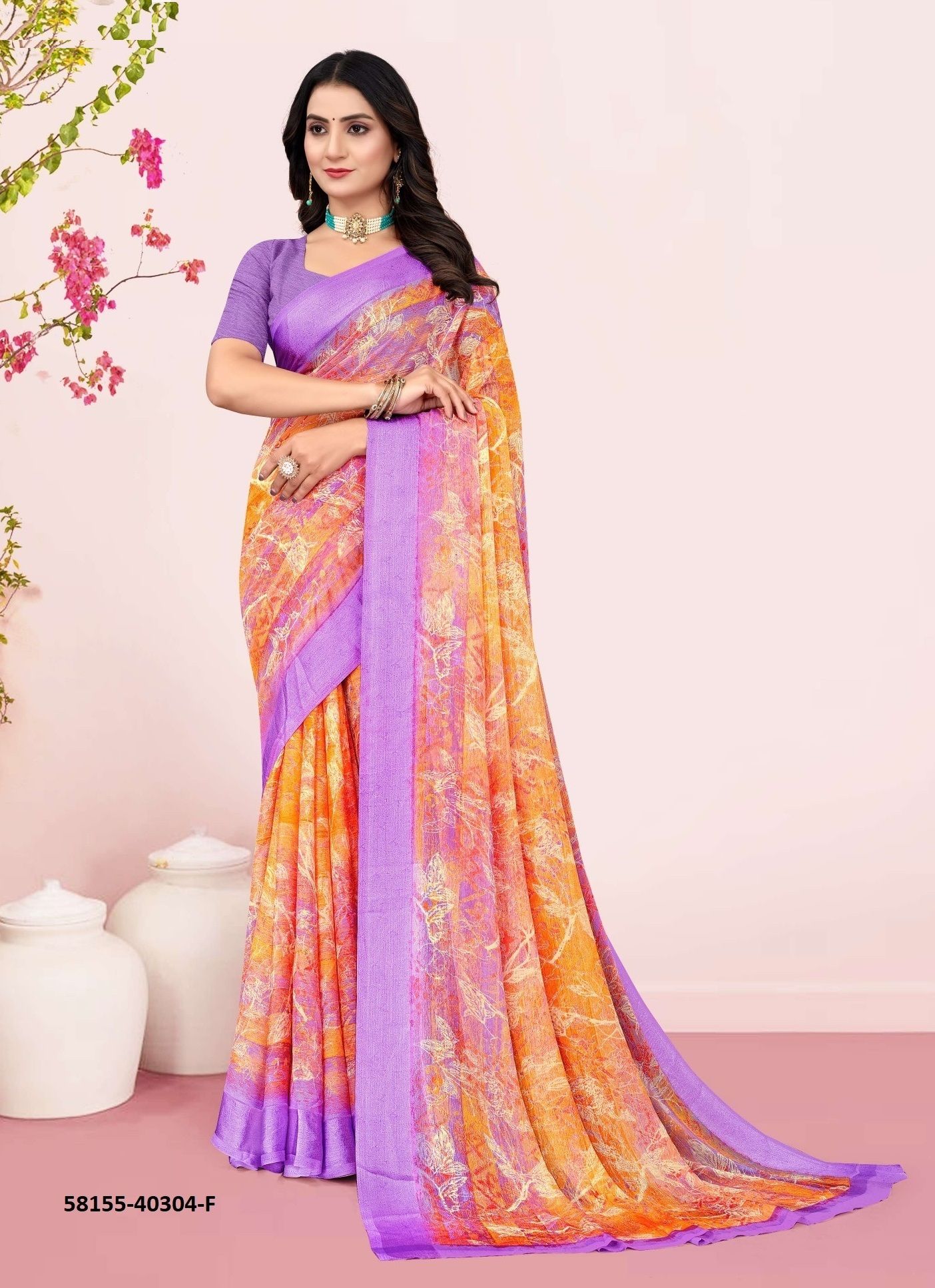 CHERRY 46 - Catalog # 58155 (Set of 6 Sarees) by Brand RUCHI SAREES