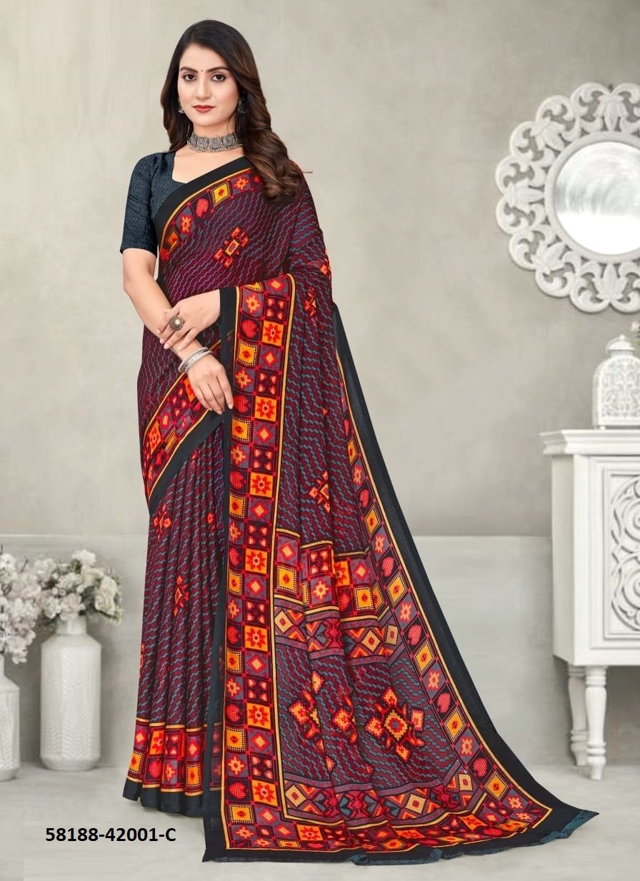 STAR CHIFFON 192 - Catalog # 58188 (Set of 12 Sarees) by Brand RUCHI SAREES