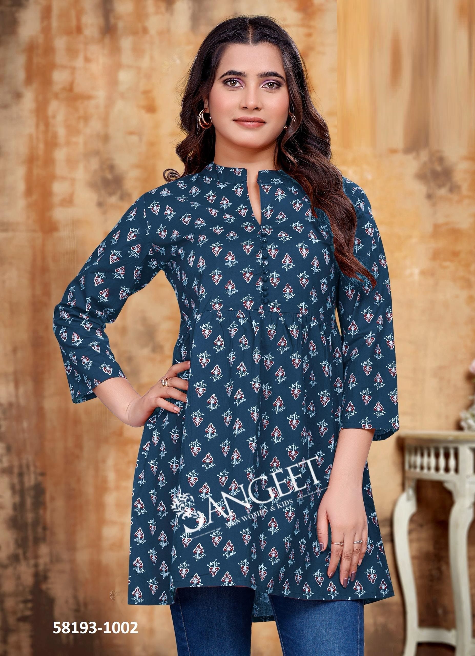 BHUMI 3 - Catalog # 58193 (Set of 4 Readymade Women's Kurtis / Tops) by Brand SANGEET