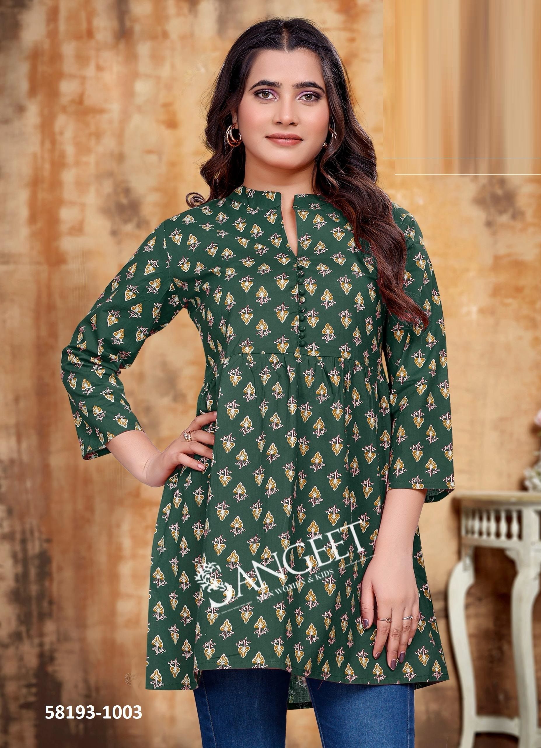 BHUMI 3 - Catalog # 58193 (Set of 4 Readymade Women's Kurtis / Tops) by Brand SANGEET