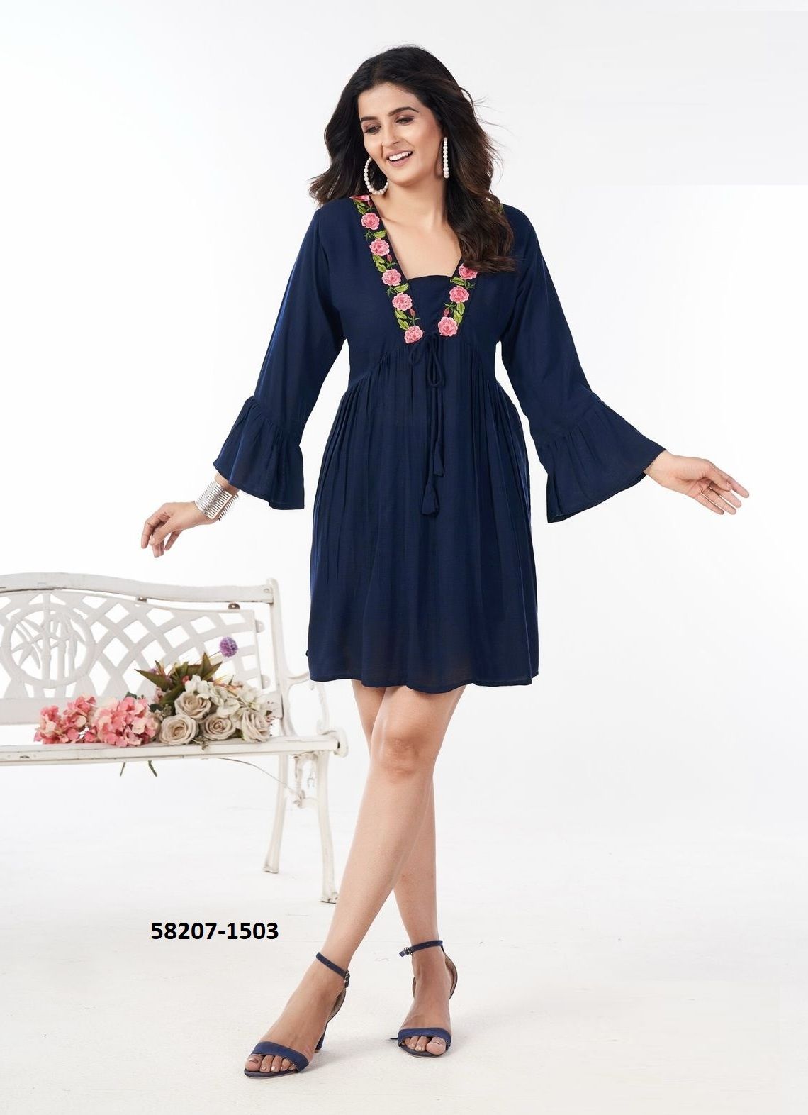 TOPS IN 4 - Catalog # 58207 (Set of 4 Readymade Women's Kurtis / Tops) by Brand BLUE HILLS