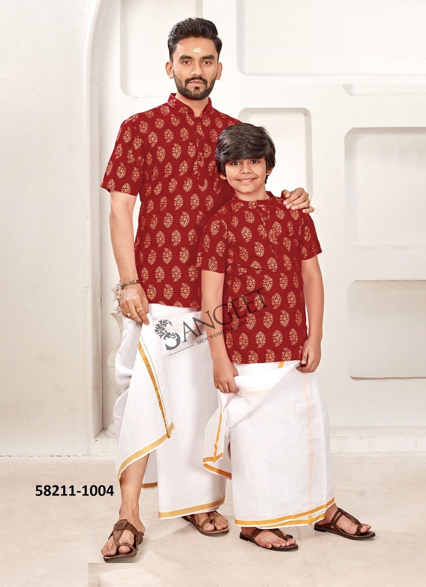 LUNGI STYLE 12 [FATHER-SON COMBO] - Catalog # 58211 (Set of 8 Men's Ethnic Wear) by Brand SANGEET