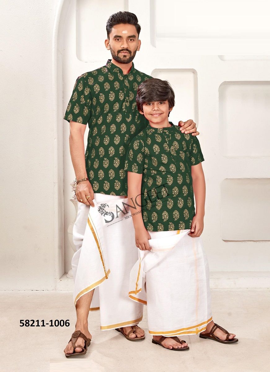 LUNGI STYLE 12 [FATHER-SON COMBO] - Catalog # 58211 (Set of 8 Men's Ethnic Wear) by Brand SANGEET
