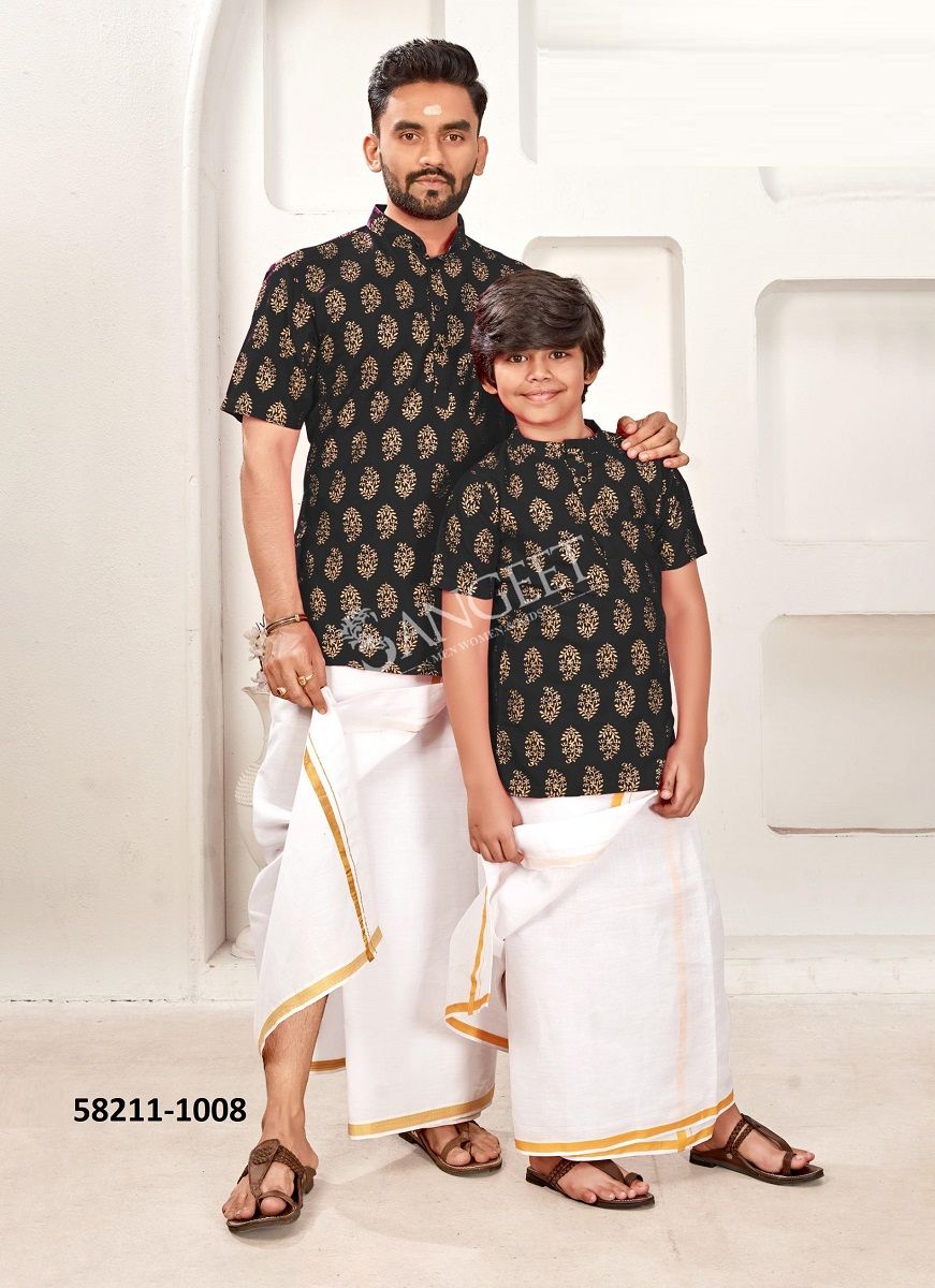 LUNGI STYLE 12 [FATHER-SON COMBO] - Catalog # 58211 (Set of 8 Men's Ethnic Wear) by Brand SANGEET
