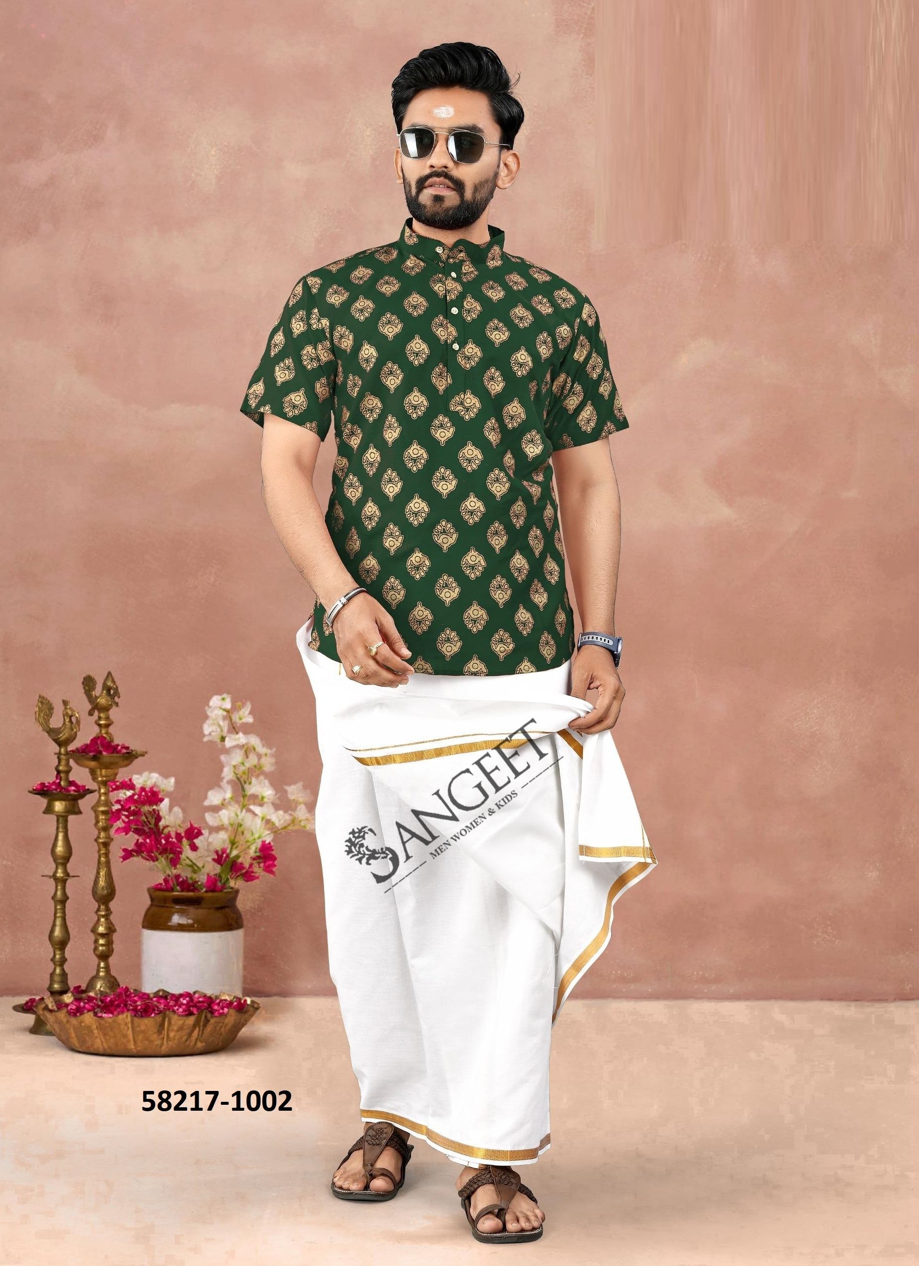 LUNGI STYLE 18 - Catalog # 58217 (Set of 8 Men's Ethnic Wear) by Brand SANGEET