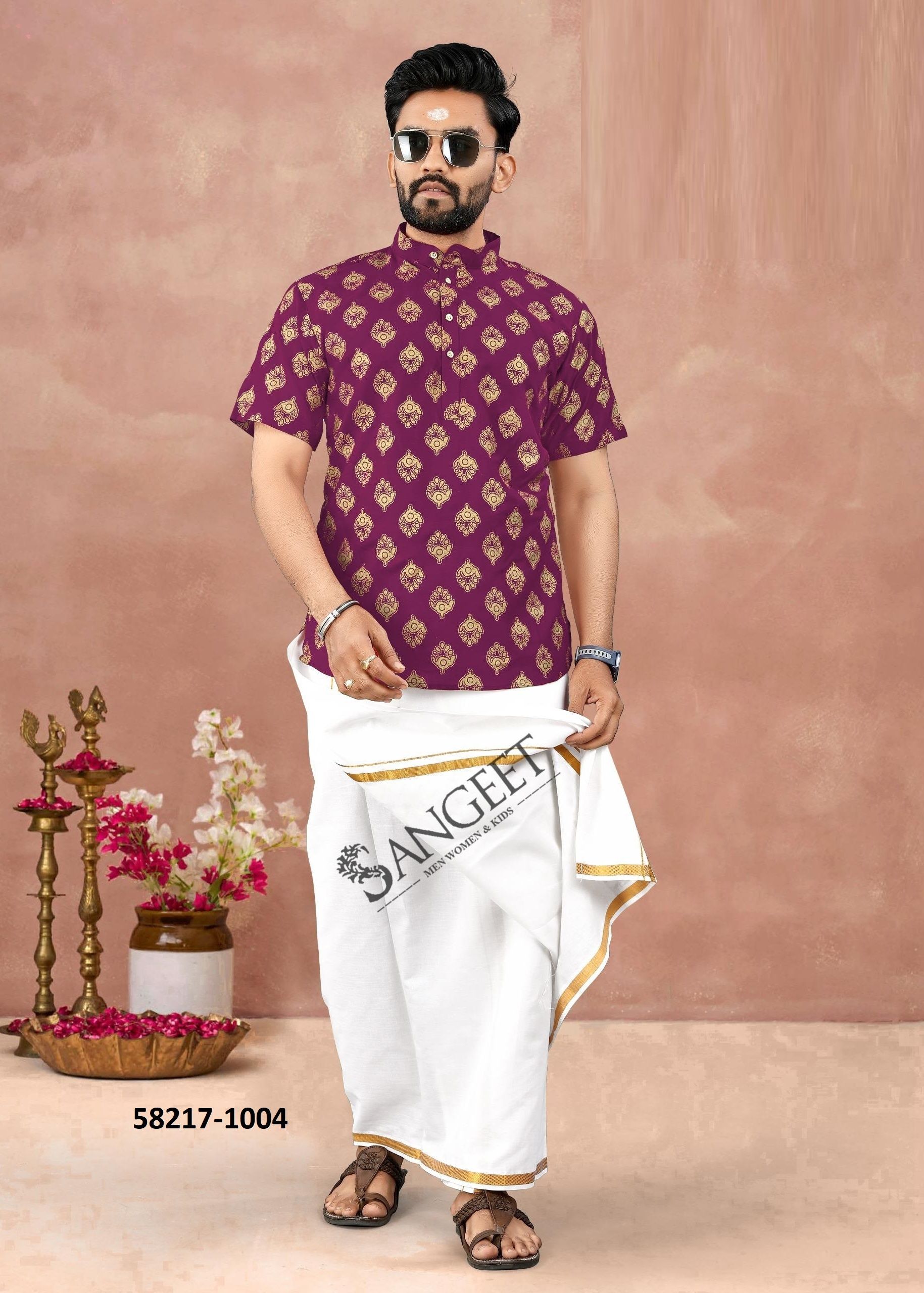 LUNGI STYLE 18 - Catalog # 58217 (Set of 8 Men's Ethnic Wear) by Brand SANGEET