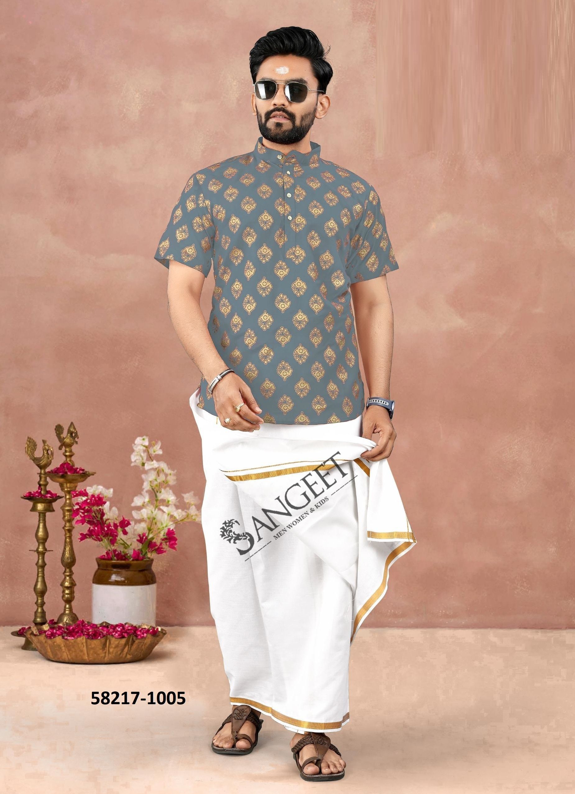 LUNGI STYLE 18 - Catalog # 58217 (Set of 8 Men's Ethnic Wear) by Brand SANGEET