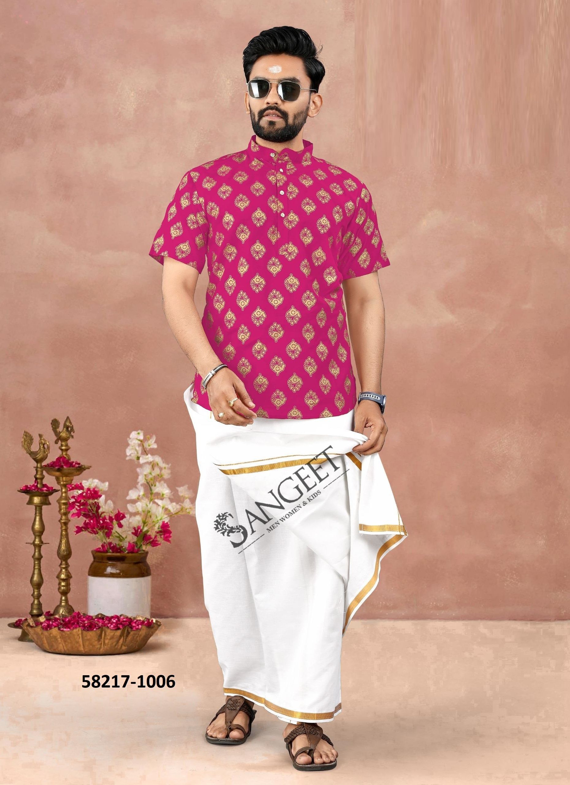 LUNGI STYLE 18 - Catalog # 58217 (Set of 8 Men's Ethnic Wear) by Brand SANGEET