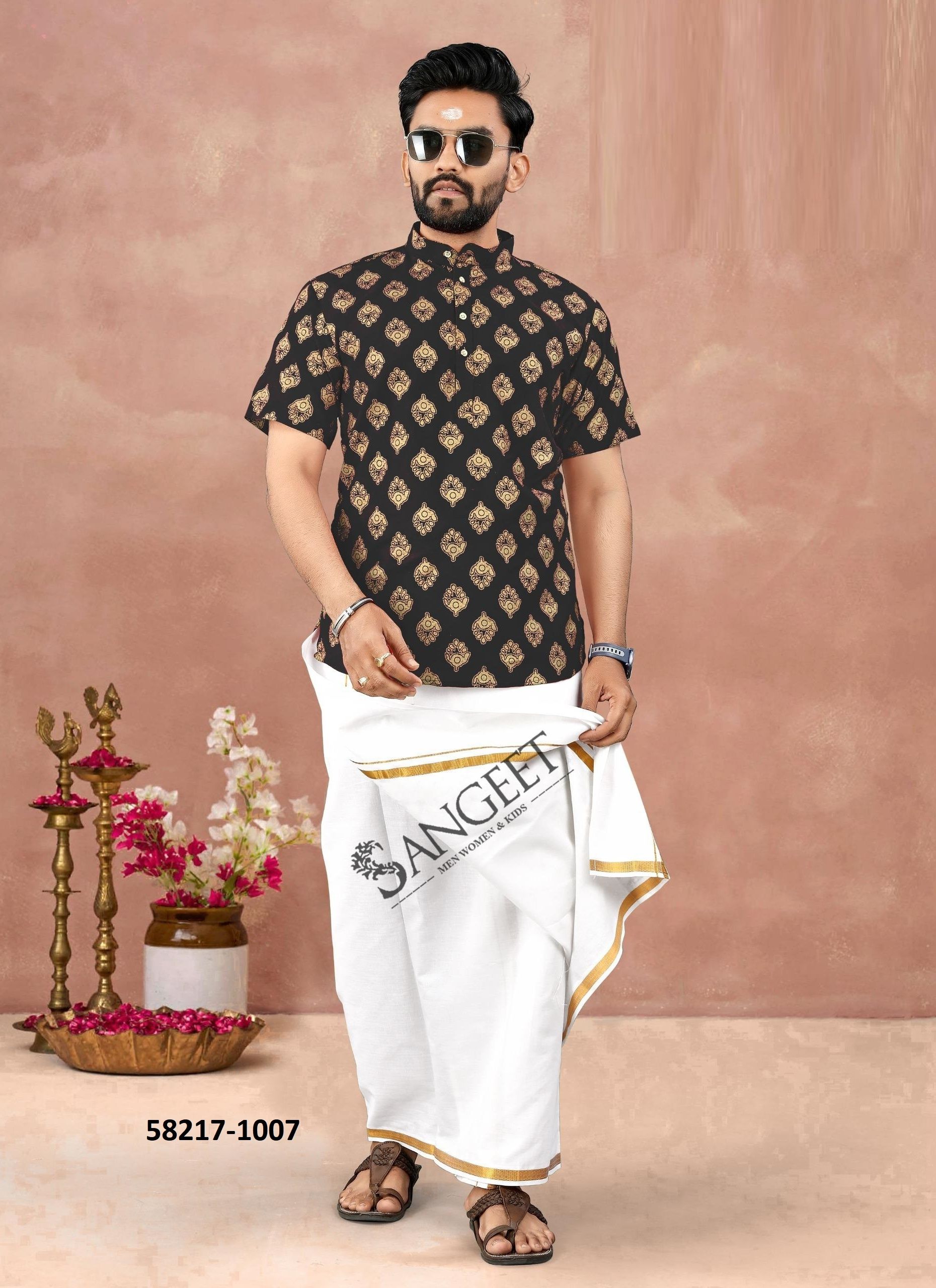 LUNGI STYLE 18 - Catalog # 58217 (Set of 8 Men's Ethnic Wear) by Brand SANGEET