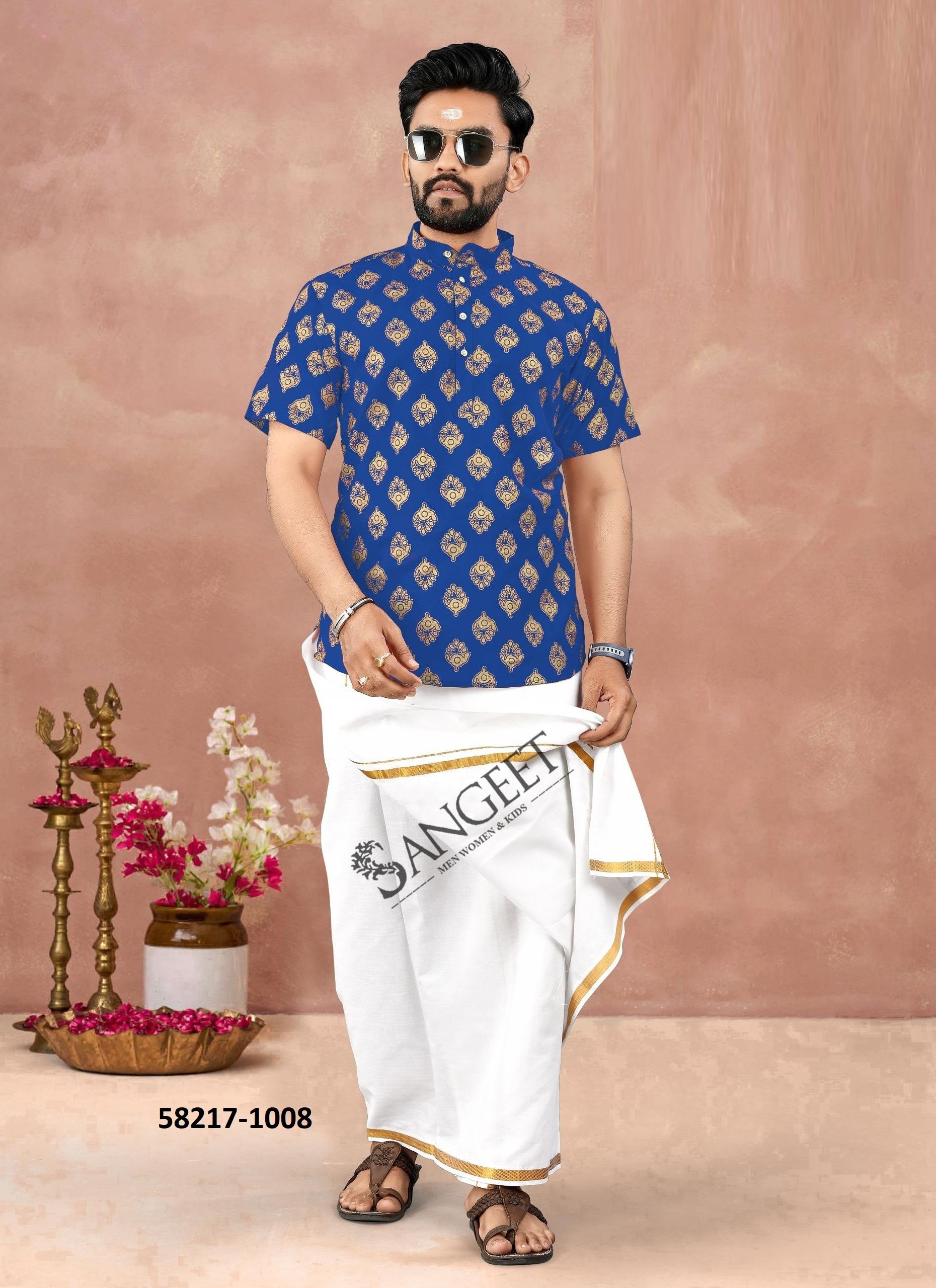 LUNGI STYLE 18 - Catalog # 58217 (Set of 8 Men's Ethnic Wear) by Brand SANGEET