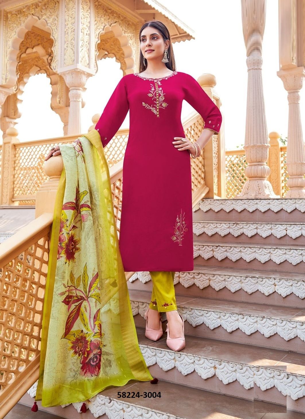 AYUSHI - Catalog # 58224 (Set of 6 Readymade Salwar Suits) by Brand MITTOO