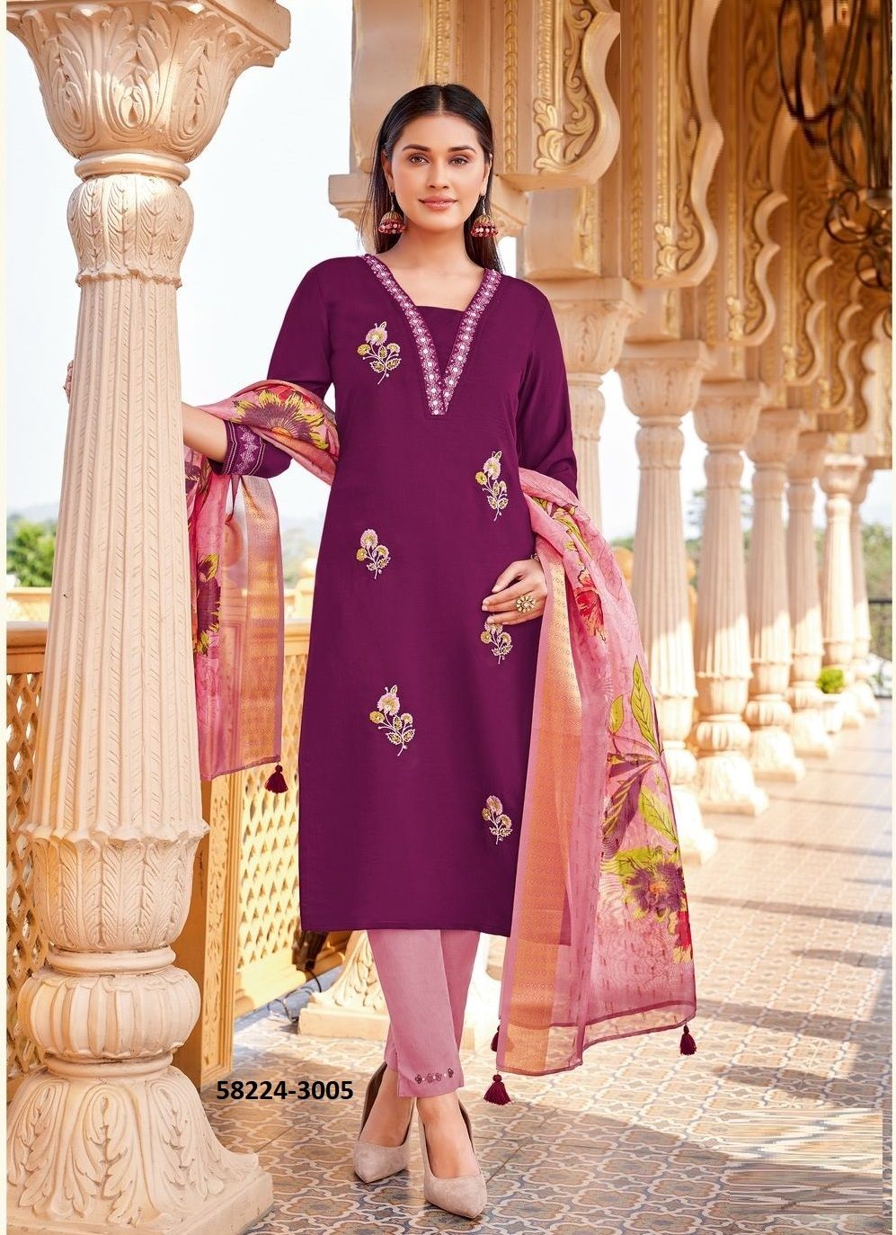 AYUSHI - Catalog # 58224 (Set of 6 Readymade Salwar Suits) by Brand MITTOO