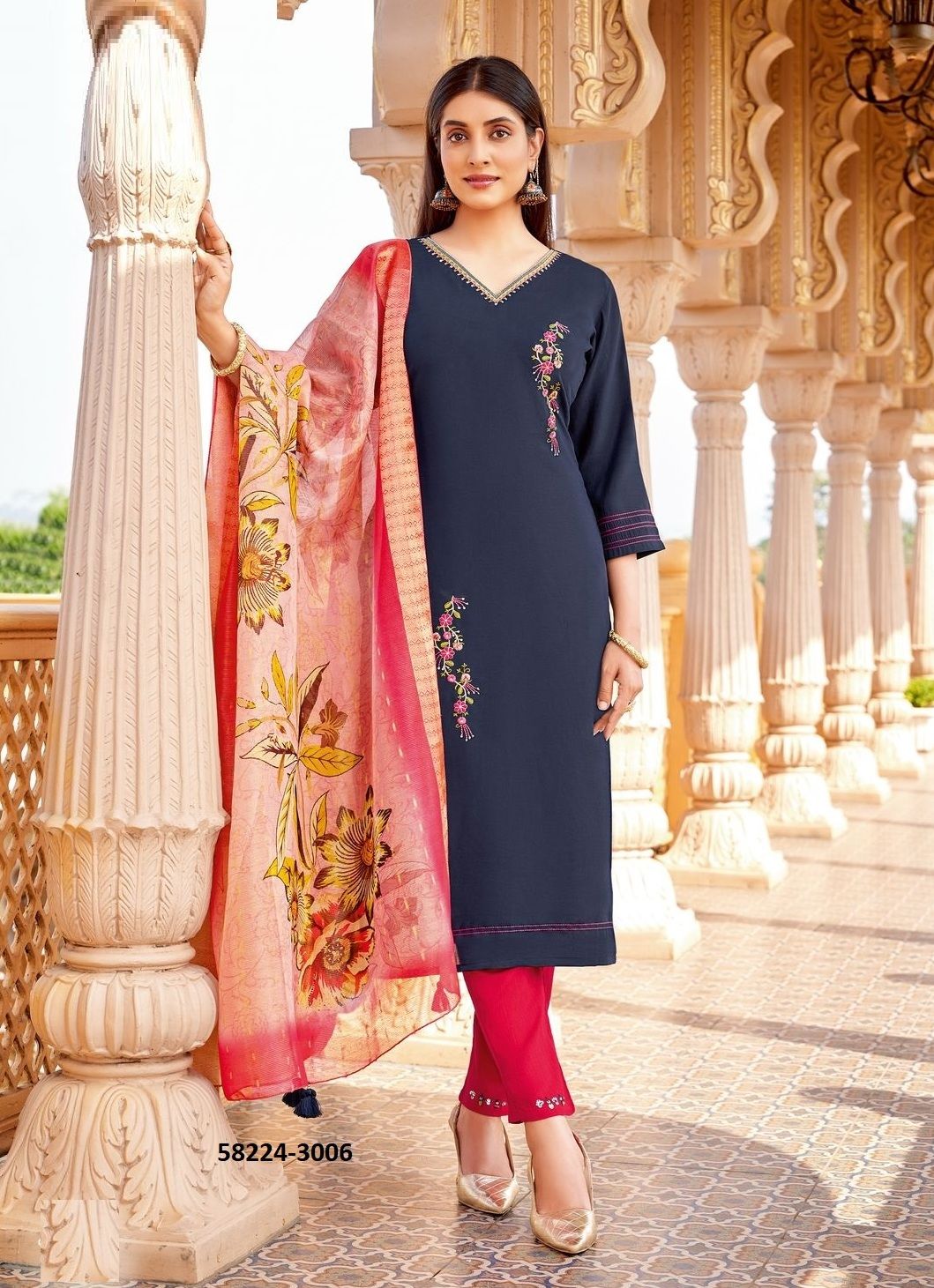 AYUSHI - Catalog # 58224 (Set of 6 Readymade Salwar Suits) by Brand MITTOO