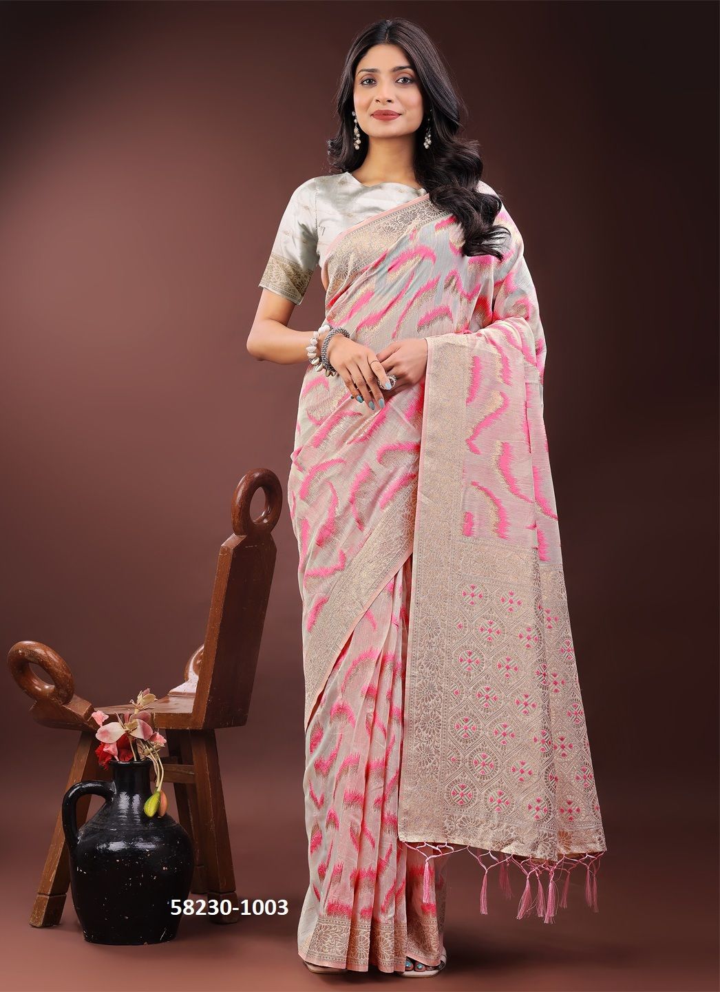 LINEN QUEEN 4 - Catalog # 58230 (Set of 4 Sarees) by Brand STROLLAY ®