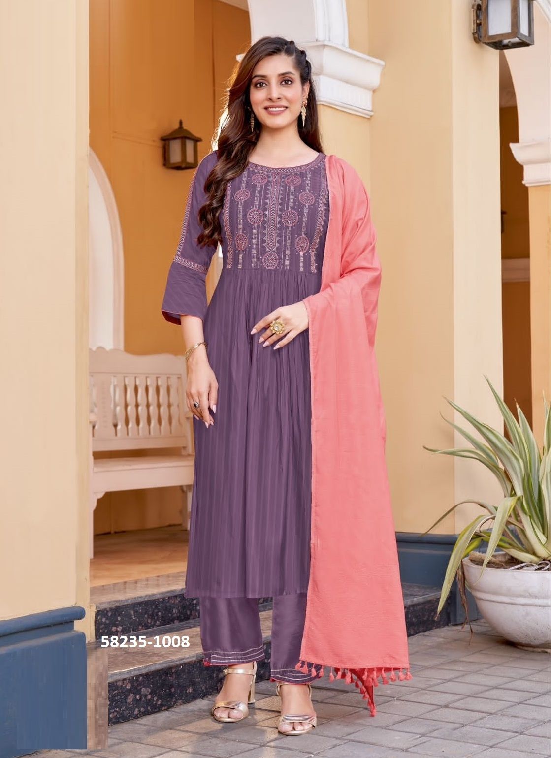CORAL 2 - Catalog # 58235 (Set of 6 Readymade Salwar Suits) by Brand WOOGLEE FASHIONS