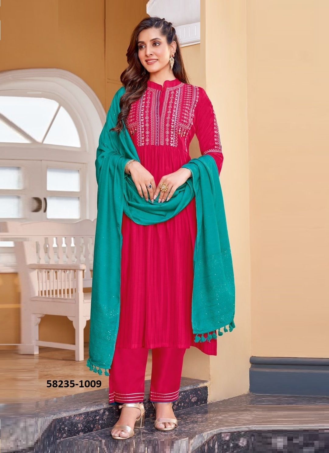 CORAL 2 - Catalog # 58235 (Set of 6 Readymade Salwar Suits) by Brand WOOGLEE FASHIONS