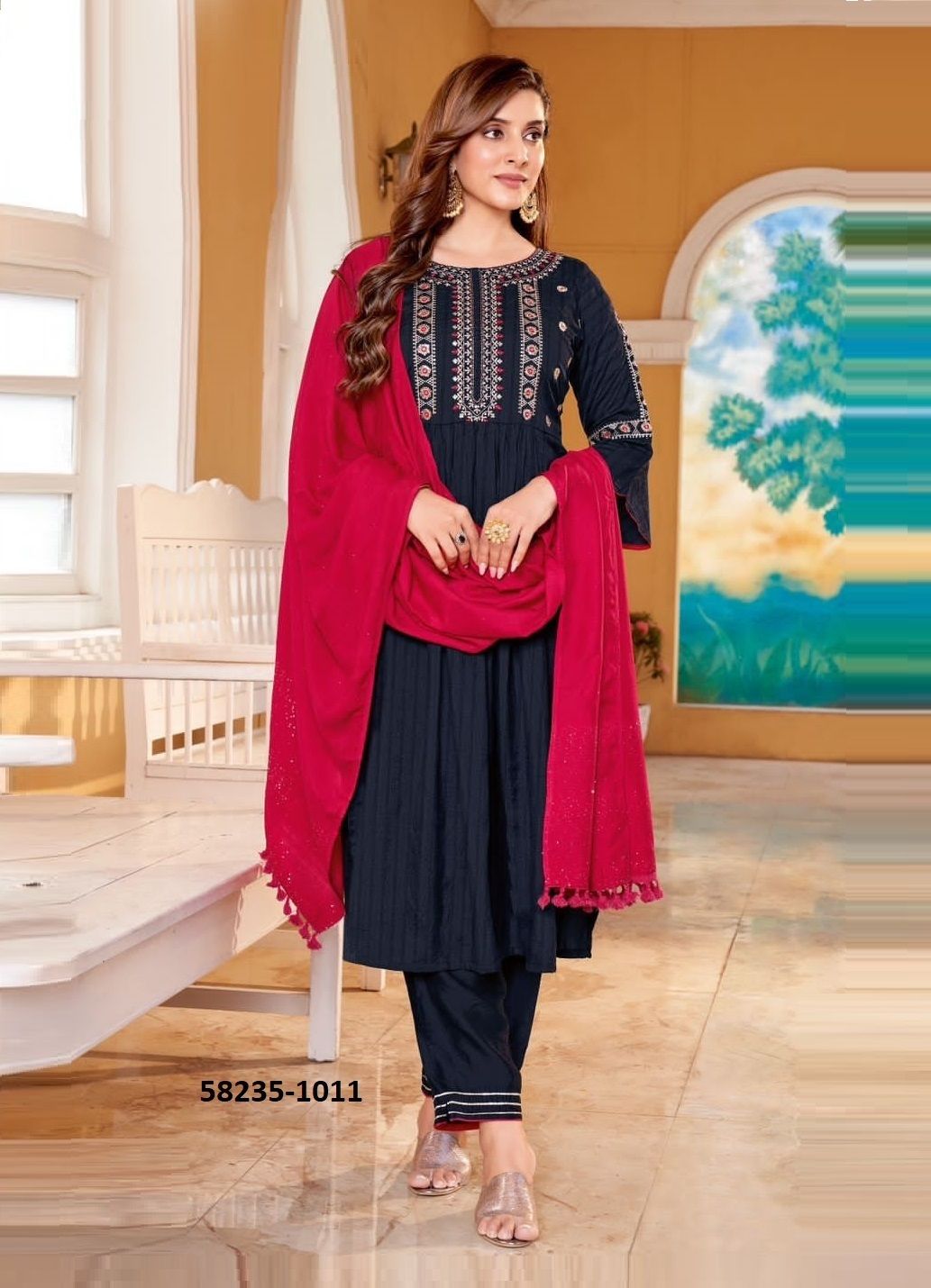 CORAL 2 - Catalog # 58235 (Set of 6 Readymade Salwar Suits) by Brand WOOGLEE FASHIONS