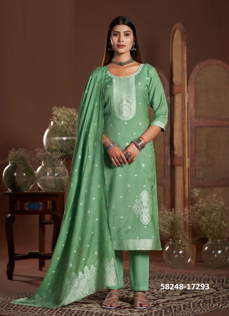 KIA LIGHT - Catalog # 58248 (Set of 6 Semi-Stitched / Un-Stitched Suits) by Brand KALARANG