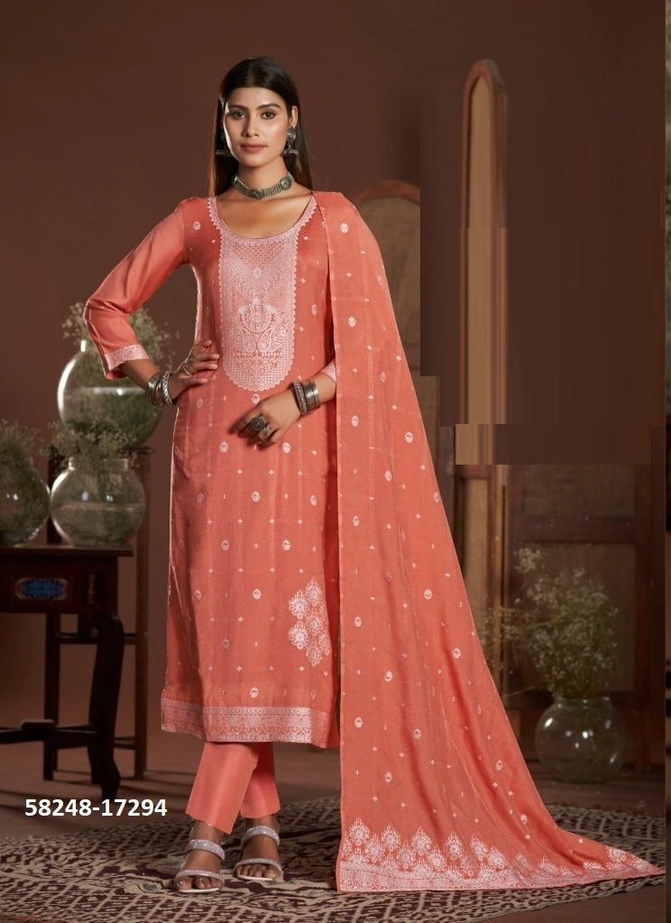 KIA LIGHT - Catalog # 58248 (Set of 6 Semi-Stitched / Un-Stitched Suits) by Brand KALARANG