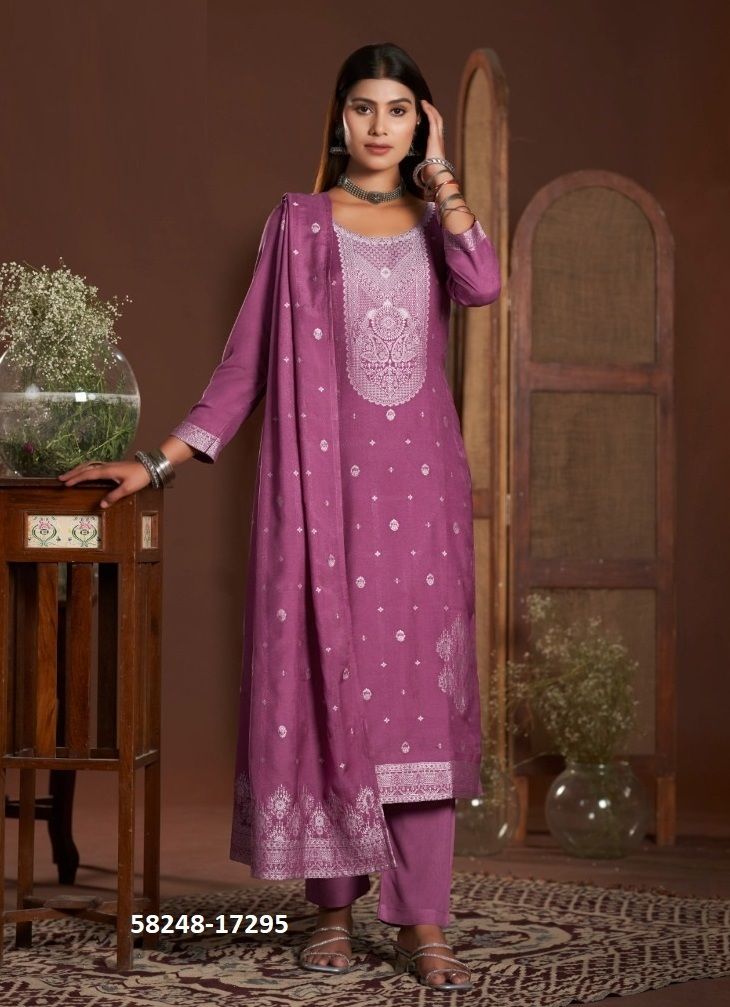KIA LIGHT - Catalog # 58248 (Set of 6 Semi-Stitched / Un-Stitched Suits) by Brand KALARANG