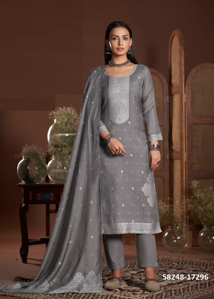 KIA LIGHT - Catalog # 58248 (Set of 6 Semi-Stitched / Un-Stitched Suits) by Brand KALARANG
