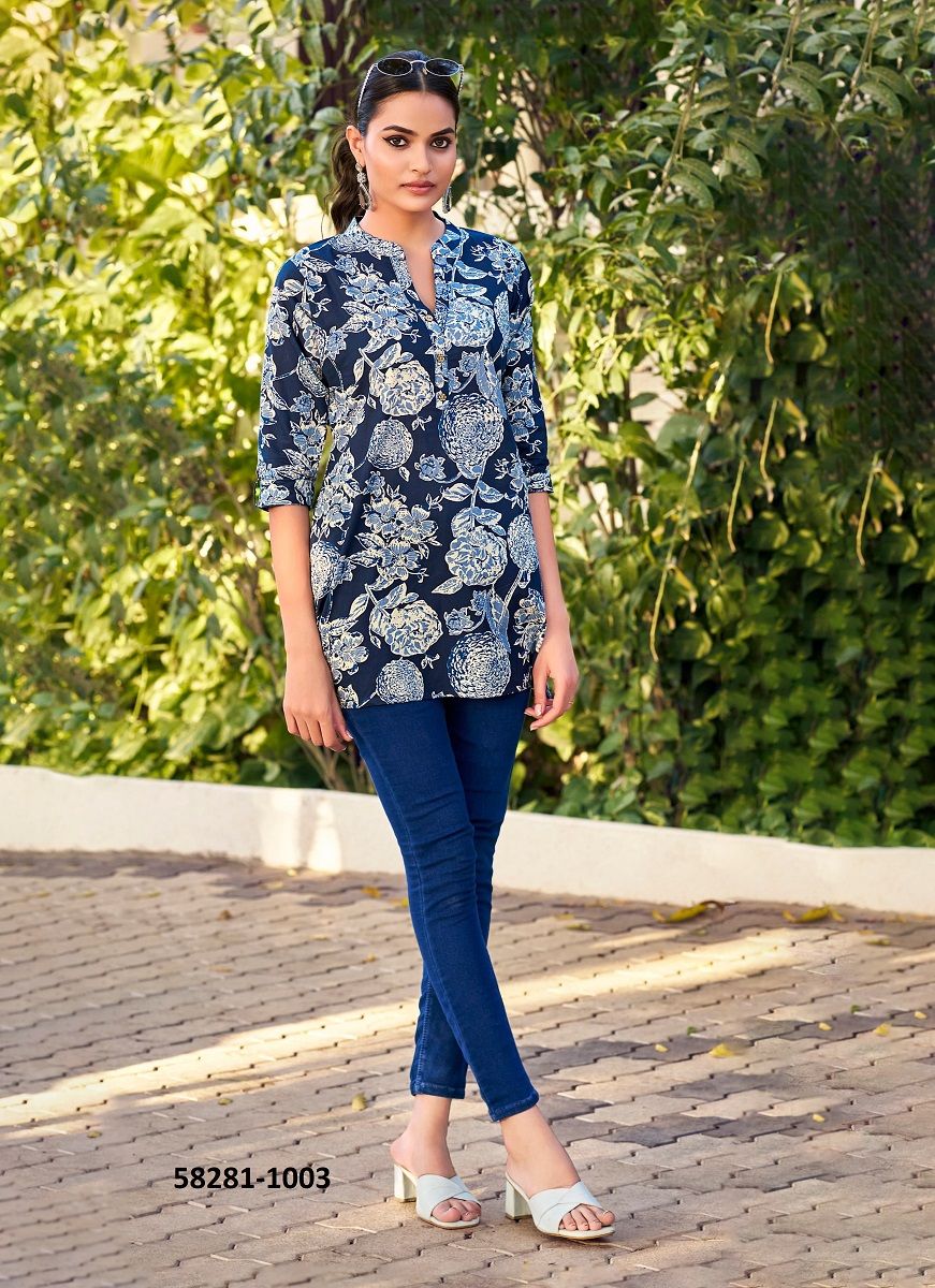 COTTON SHORTIES 8 - Catalog # 58281 (Set of 8 Readymade Women's Kurtis / Tops) by Brand TIPS & TOPS