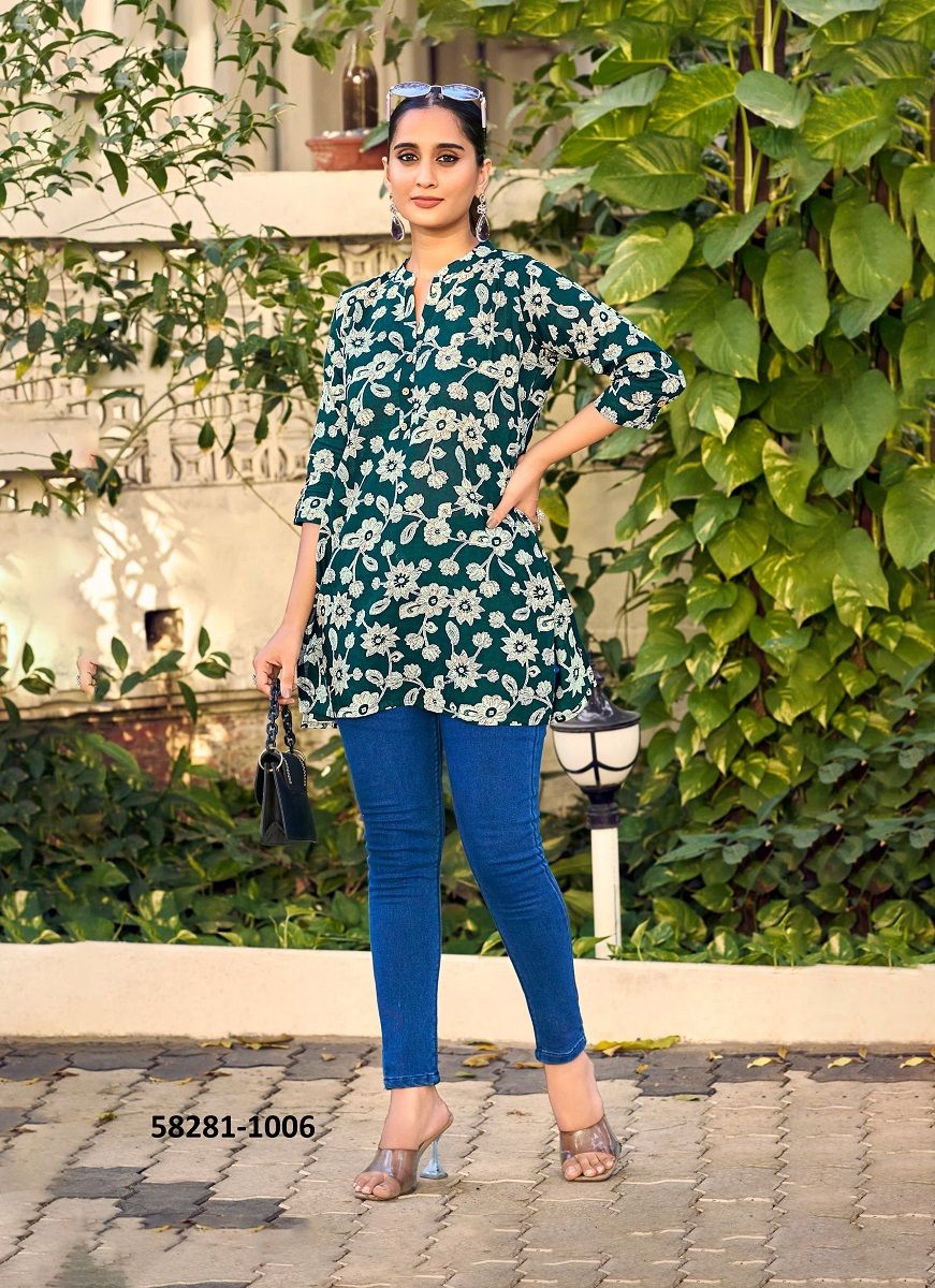 COTTON SHORTIES 8 - Catalog # 58281 (Set of 8 Readymade Women's Kurtis / Tops) by Brand TIPS & TOPS