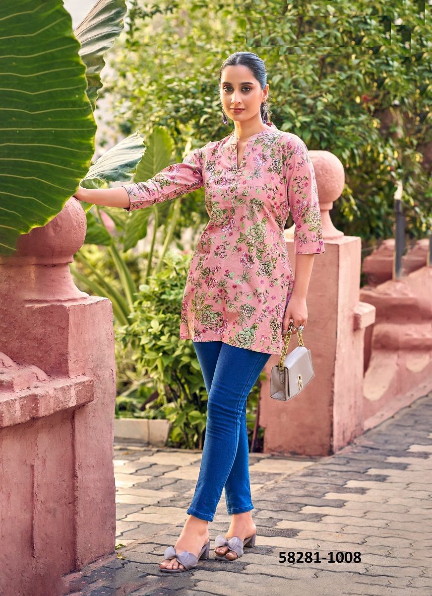 COTTON SHORTIES 8 - Catalog # 58281 (Set of 8 Readymade Women's Kurtis / Tops) by Brand TIPS & TOPS